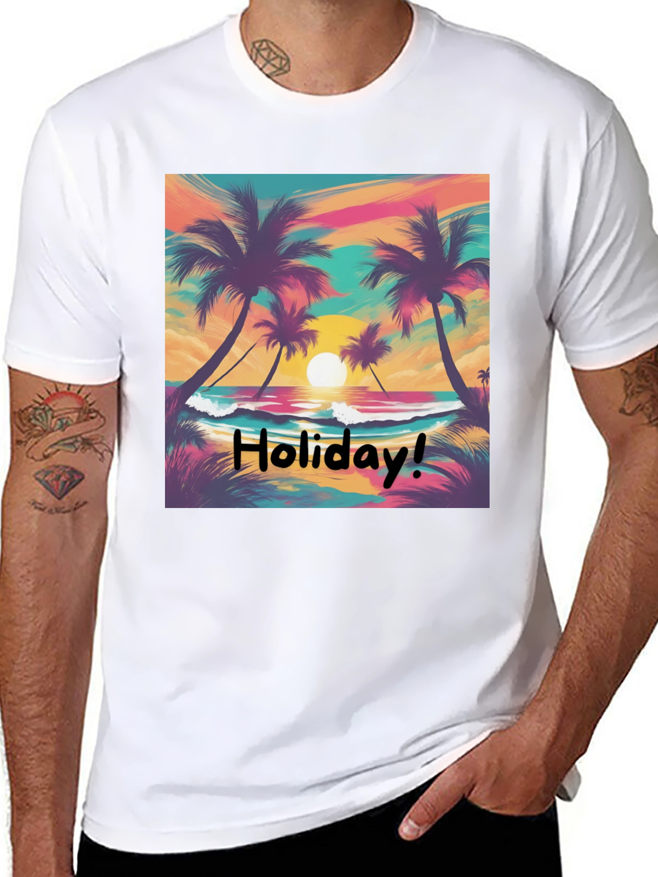 Holiday Vibes T-Shirt - Beach Sunset Design