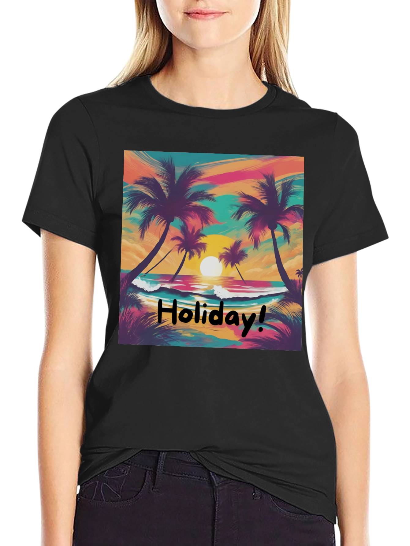 Holiday Vibes T-Shirt - Beach Sunset Design