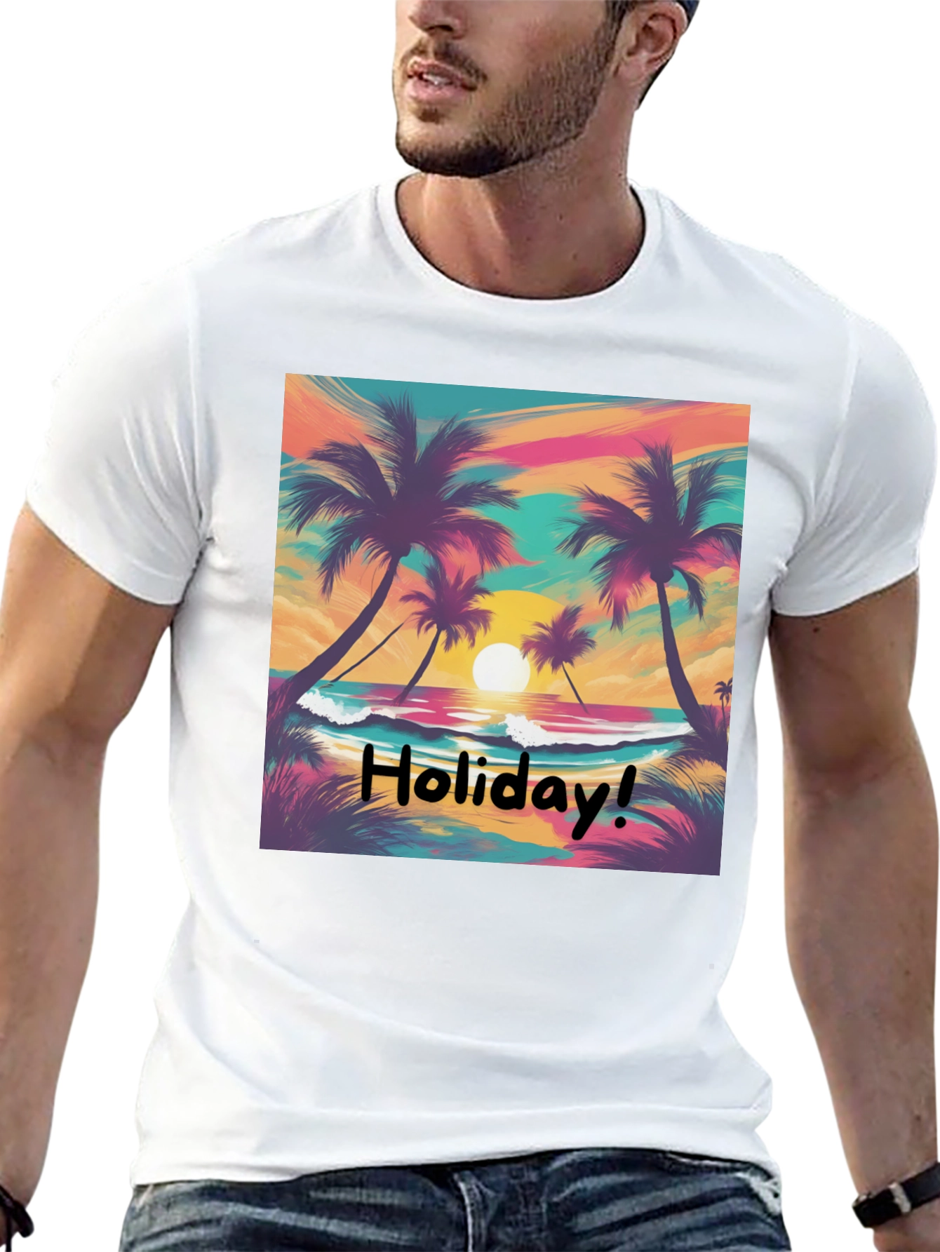 Holiday Vibes T-Shirt - Beach Sunset Design