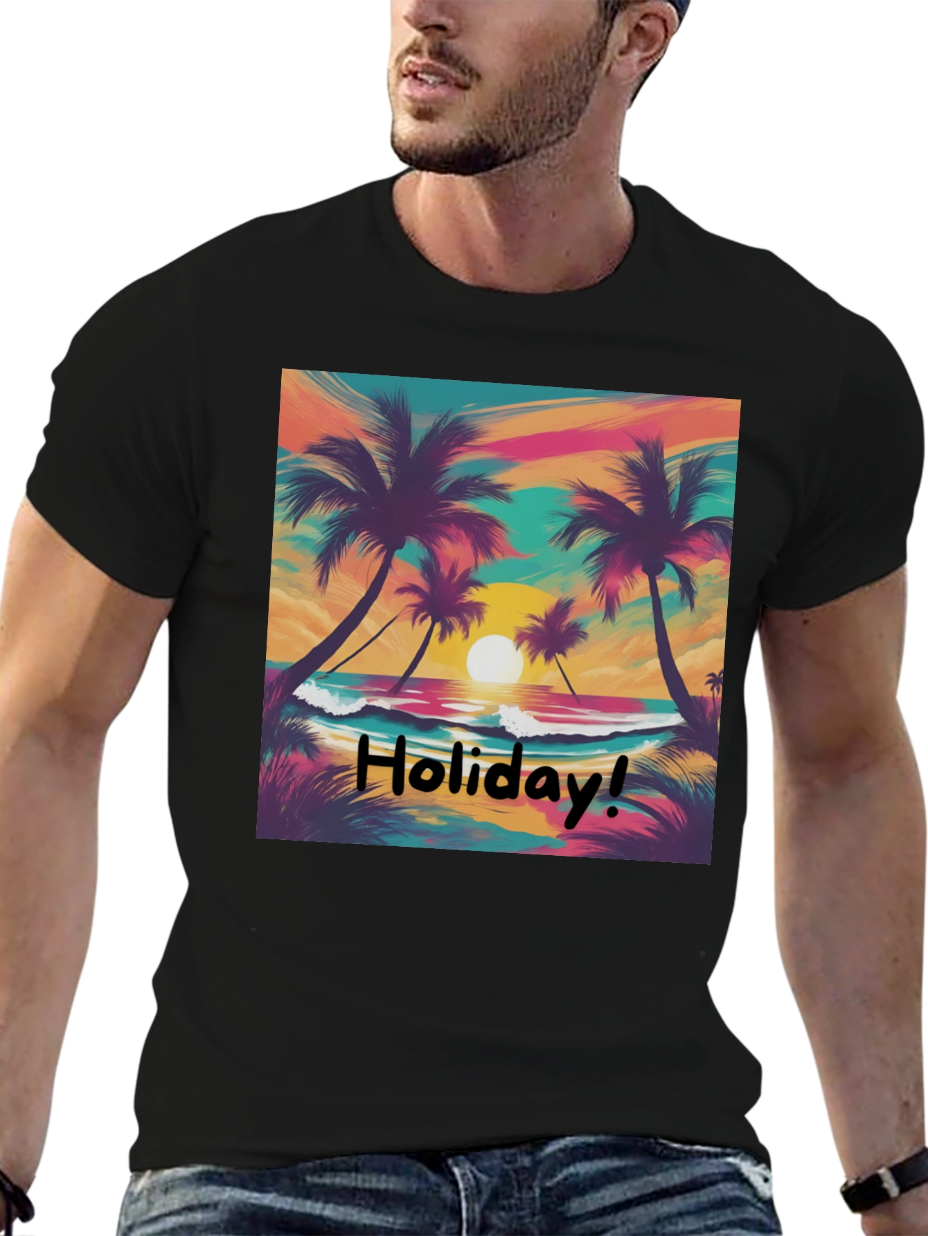 Holiday Vibes T-Shirt - Beach Sunset Design