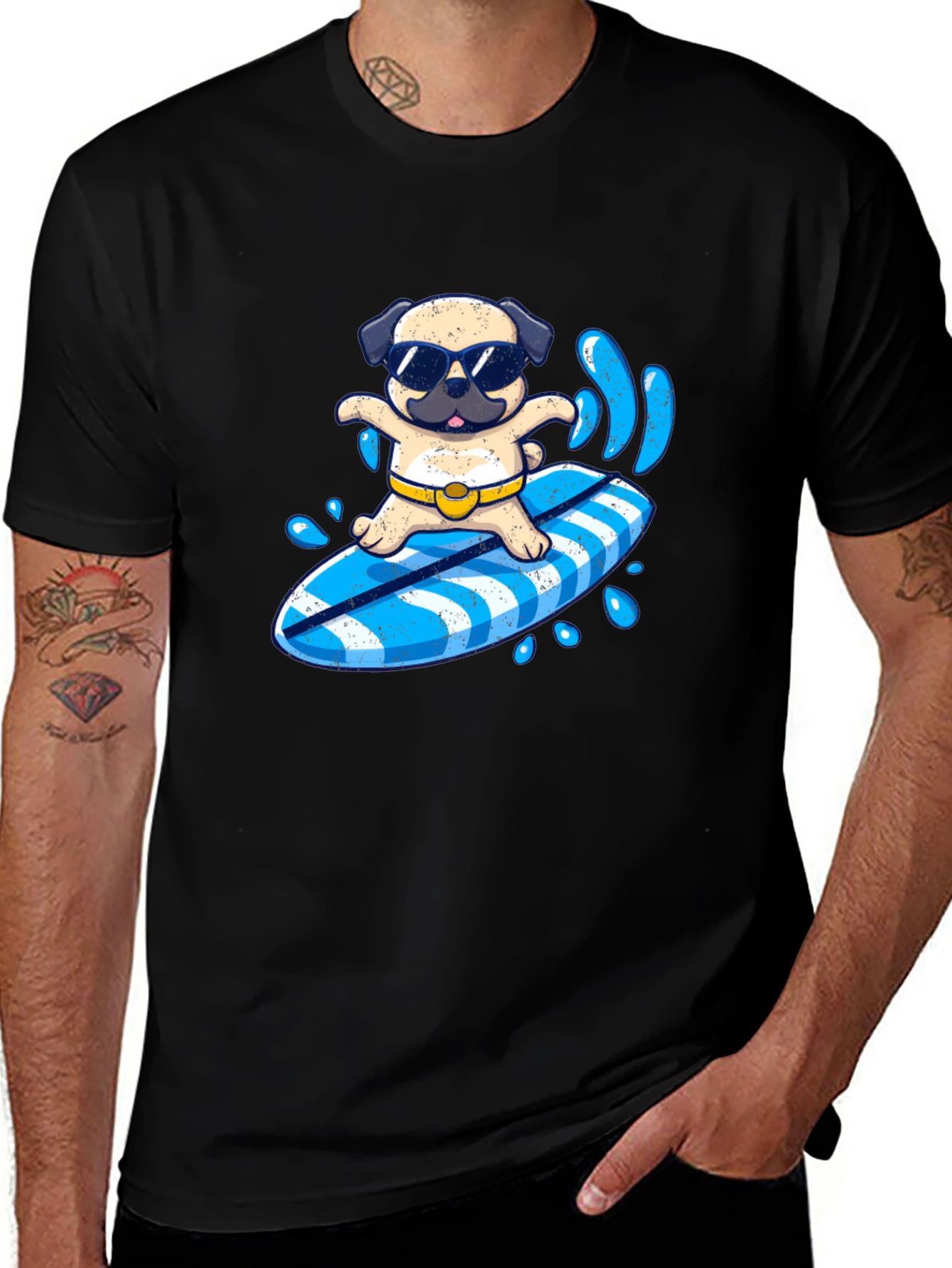 Surfing Pug T-Shirt - Summer Fun!
