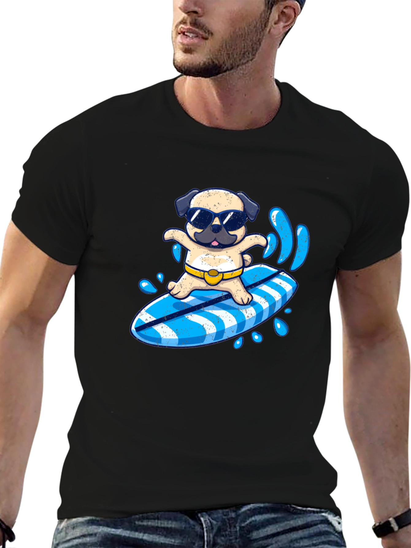 Surfing Pug T-Shirt - Summer Fun!