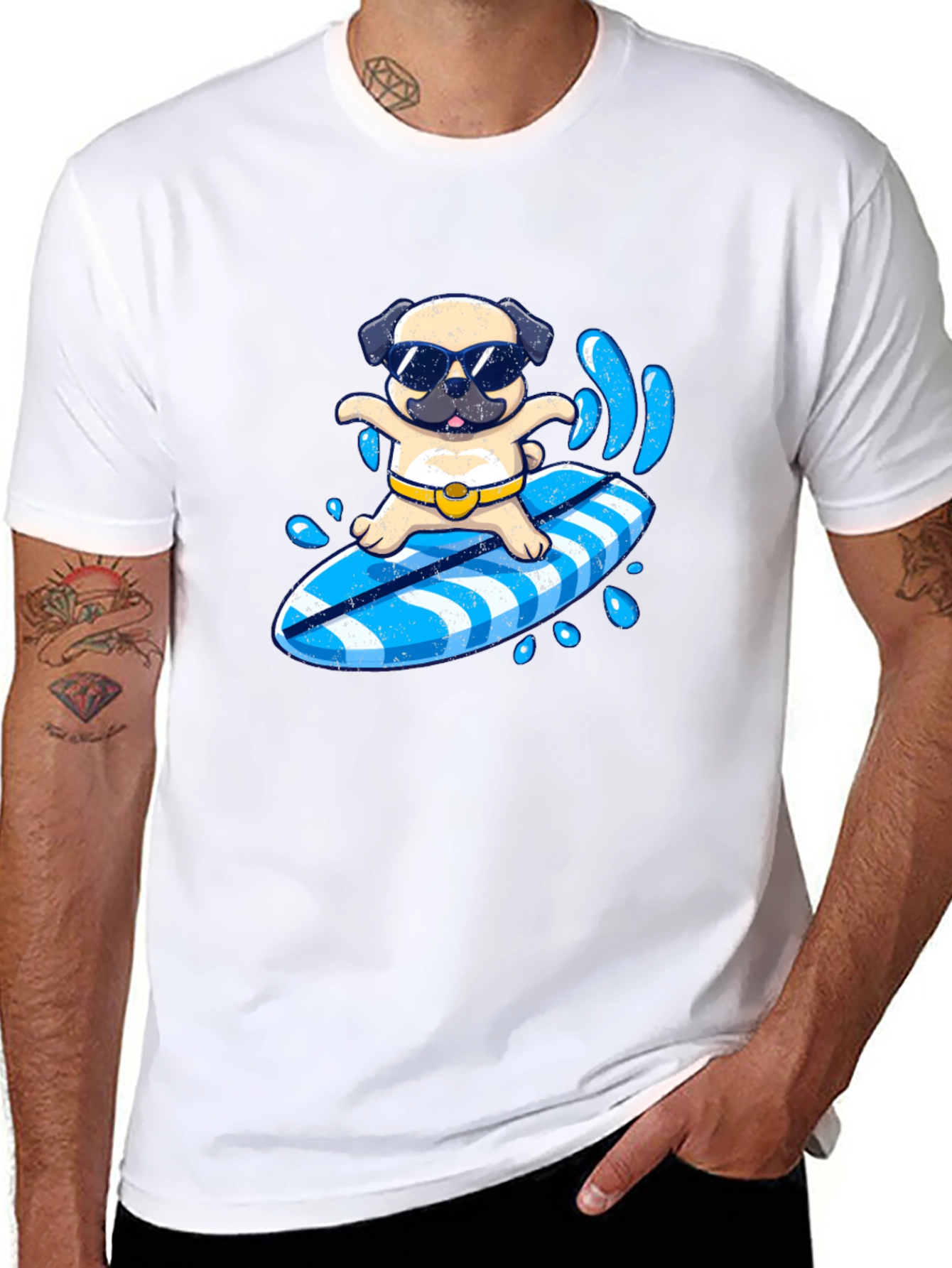 Surfing Pug T-Shirt - Summer Fun!