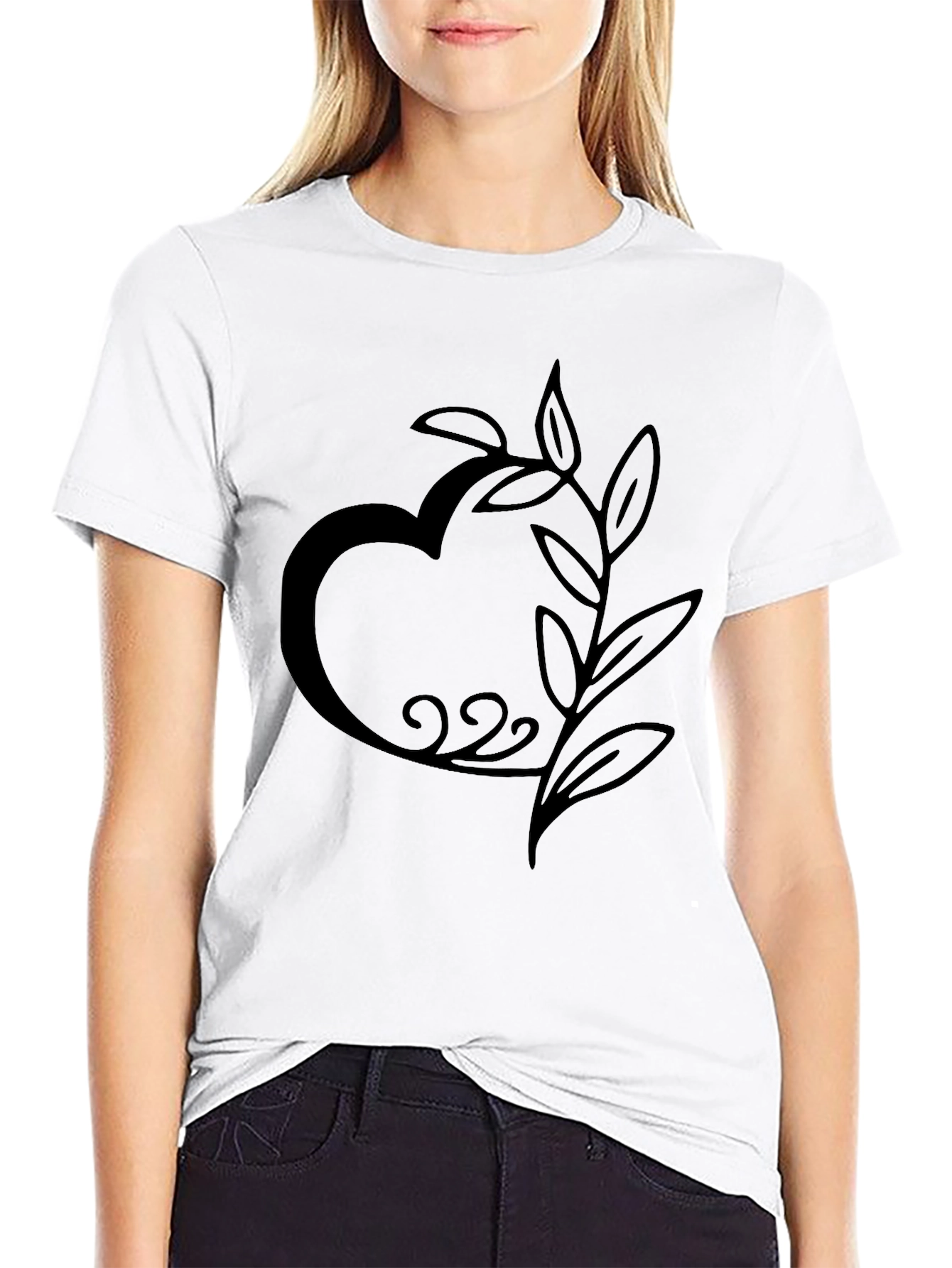 Heart and Leaf Black Graphic Tee