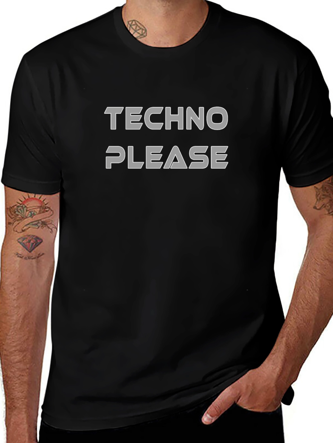 Techno Please Graphic T-Shirt - Classic Crew Neck Tee