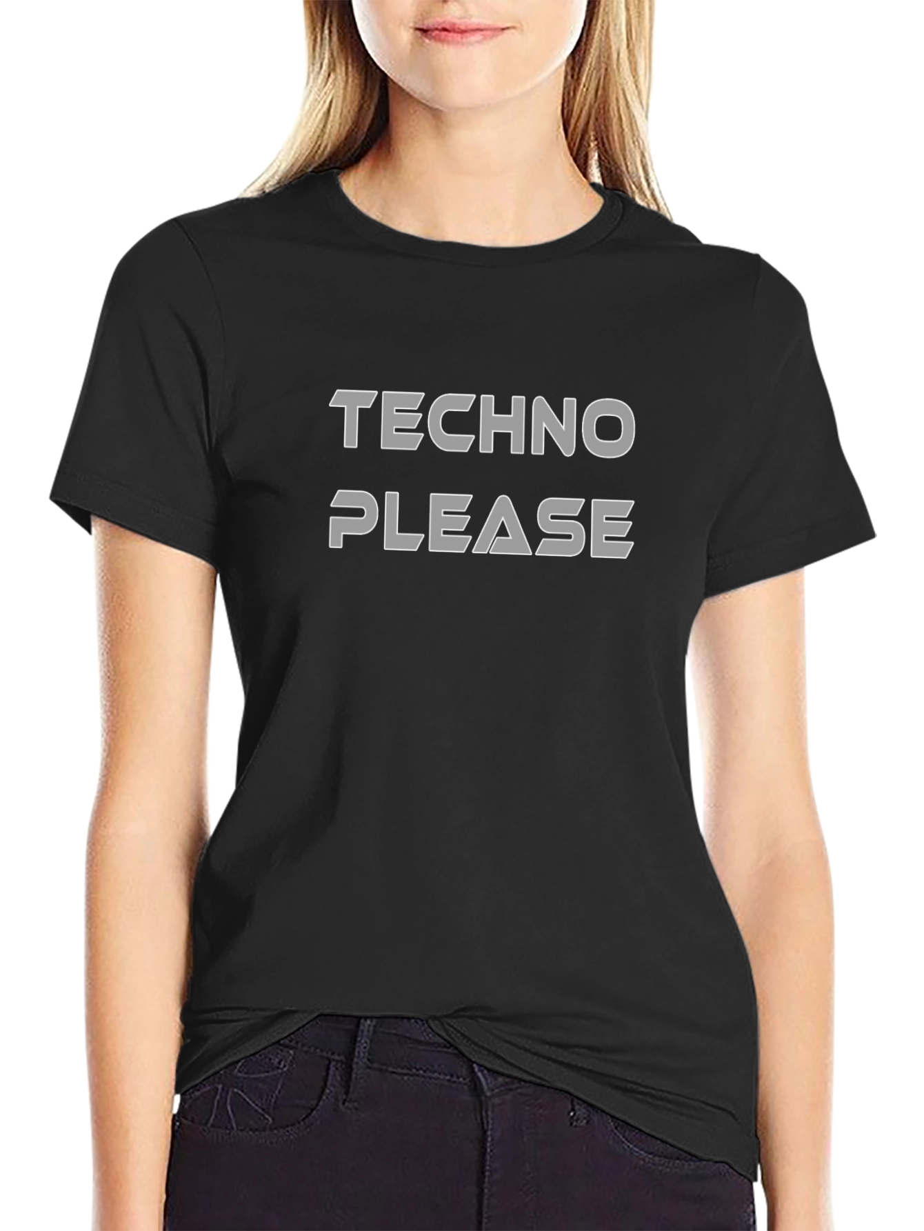 Techno Please Graphic T-Shirt - Classic Crew Neck Tee