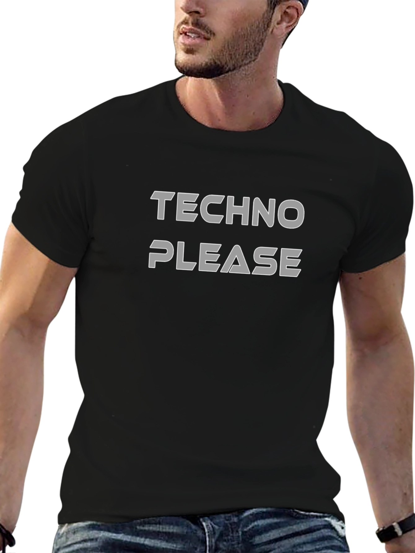 Techno Please Graphic T-Shirt - Classic Crew Neck Tee