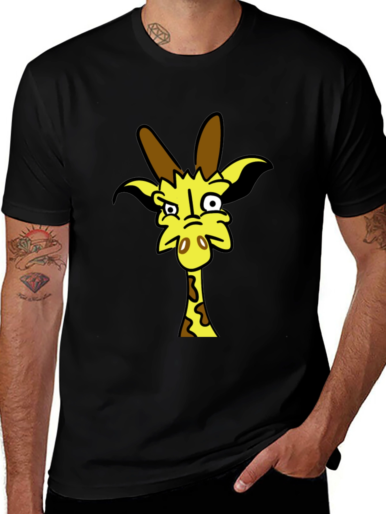 Funny Cartoon Giraffe Black T-Shirt
