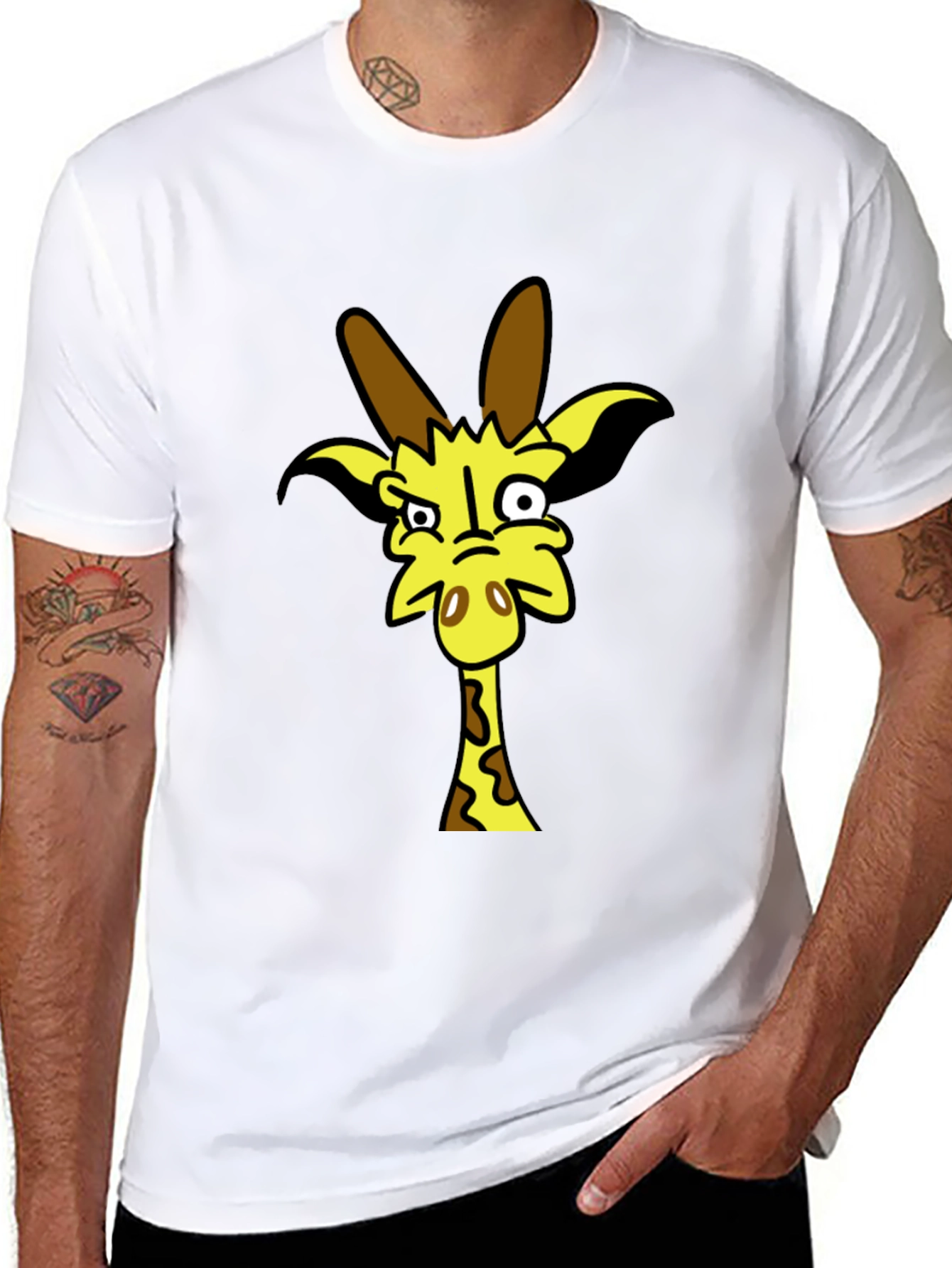 Funny Cartoon Giraffe Black T-Shirt