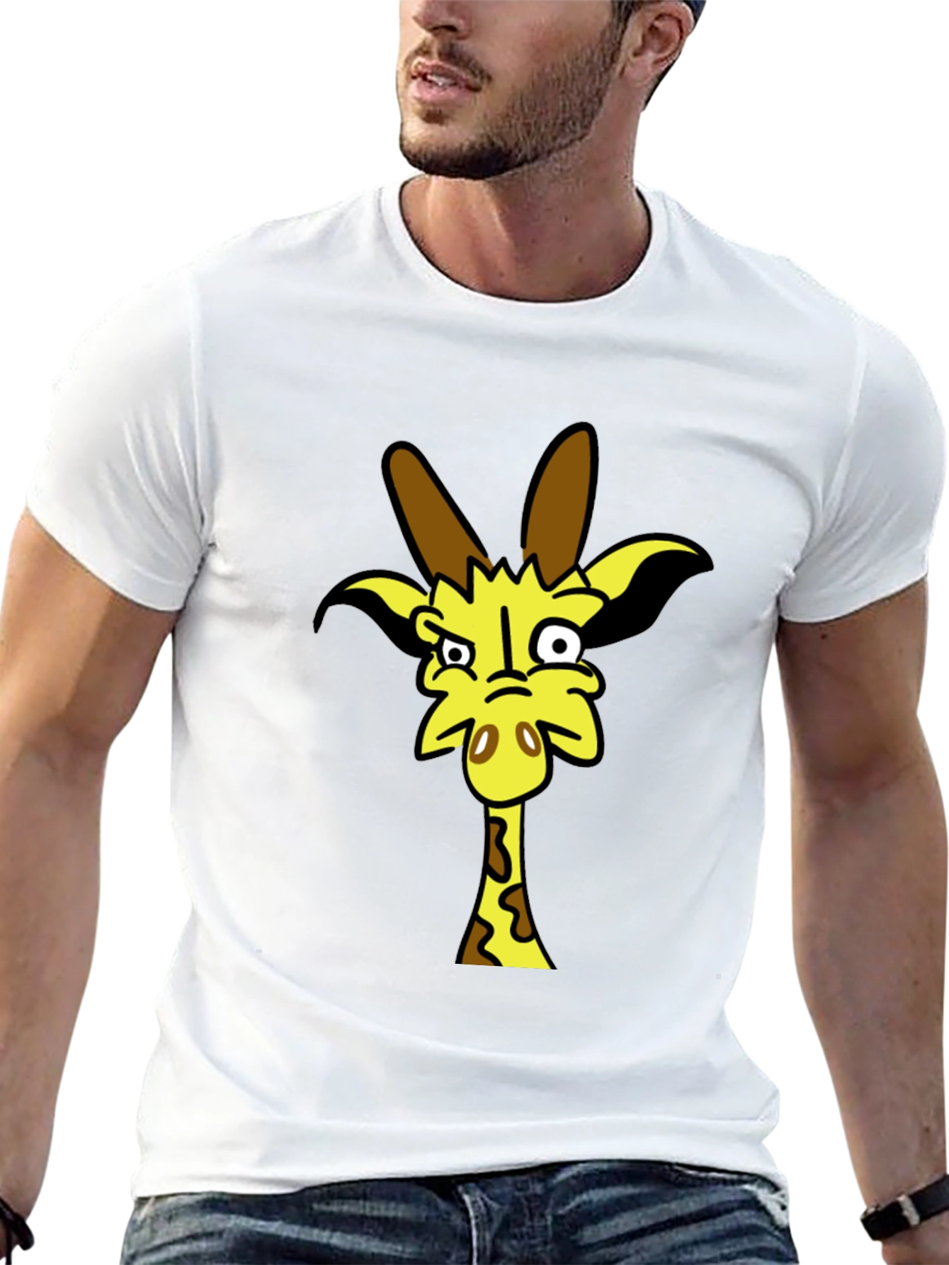 Funny Cartoon Giraffe Black T-Shirt
