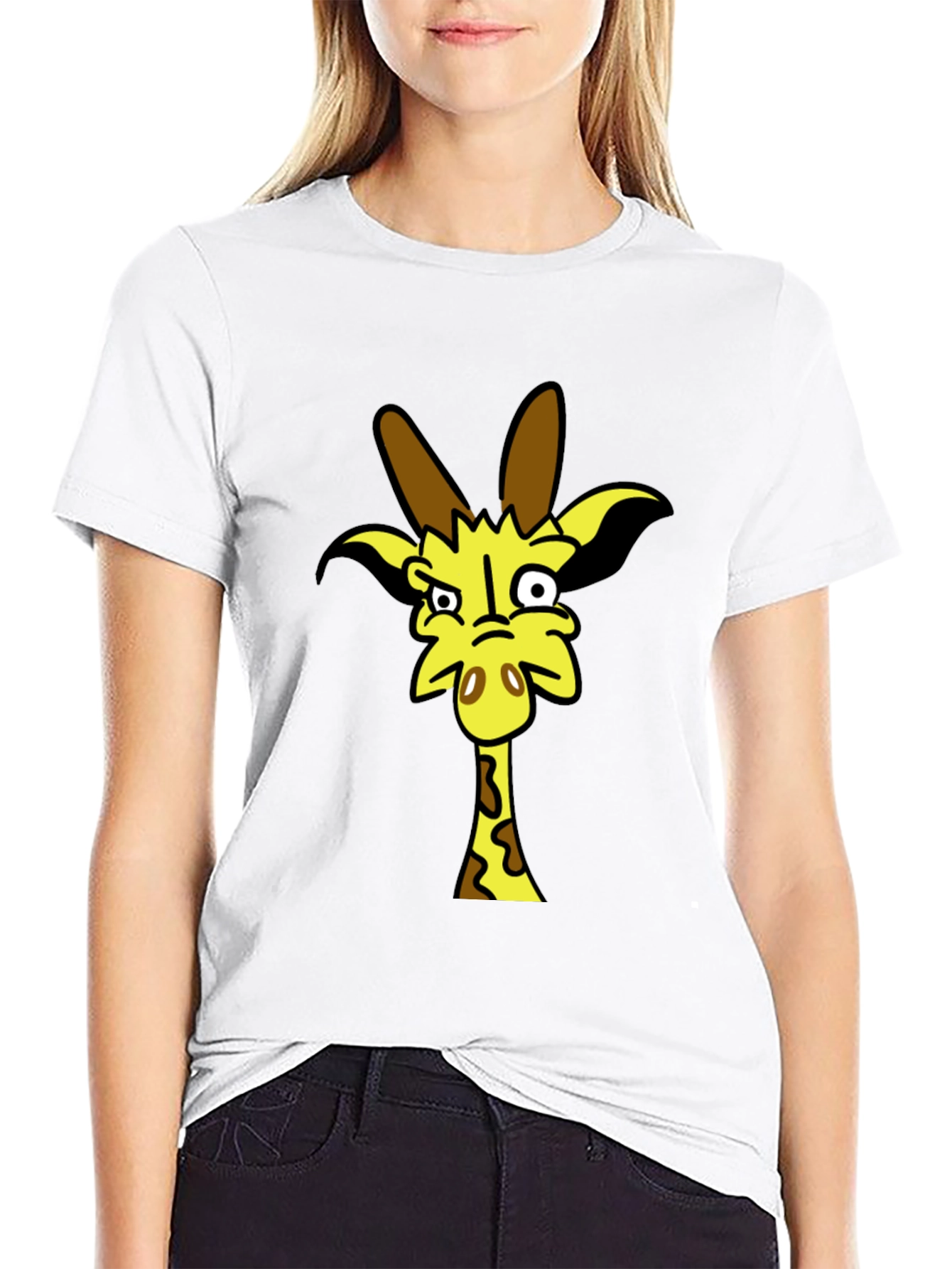 Funny Cartoon Giraffe Black T-Shirt