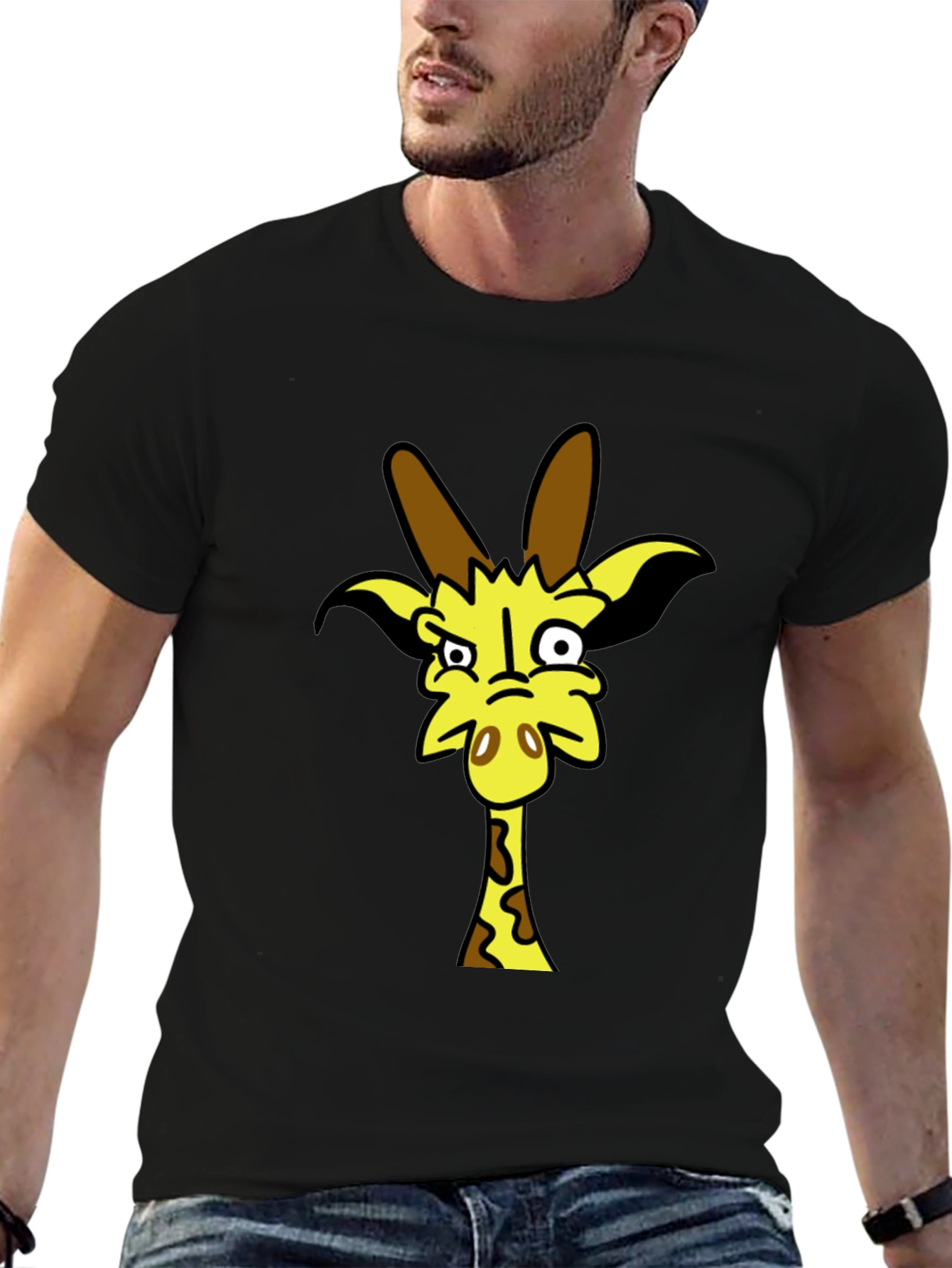 Funny Cartoon Giraffe Black T-Shirt