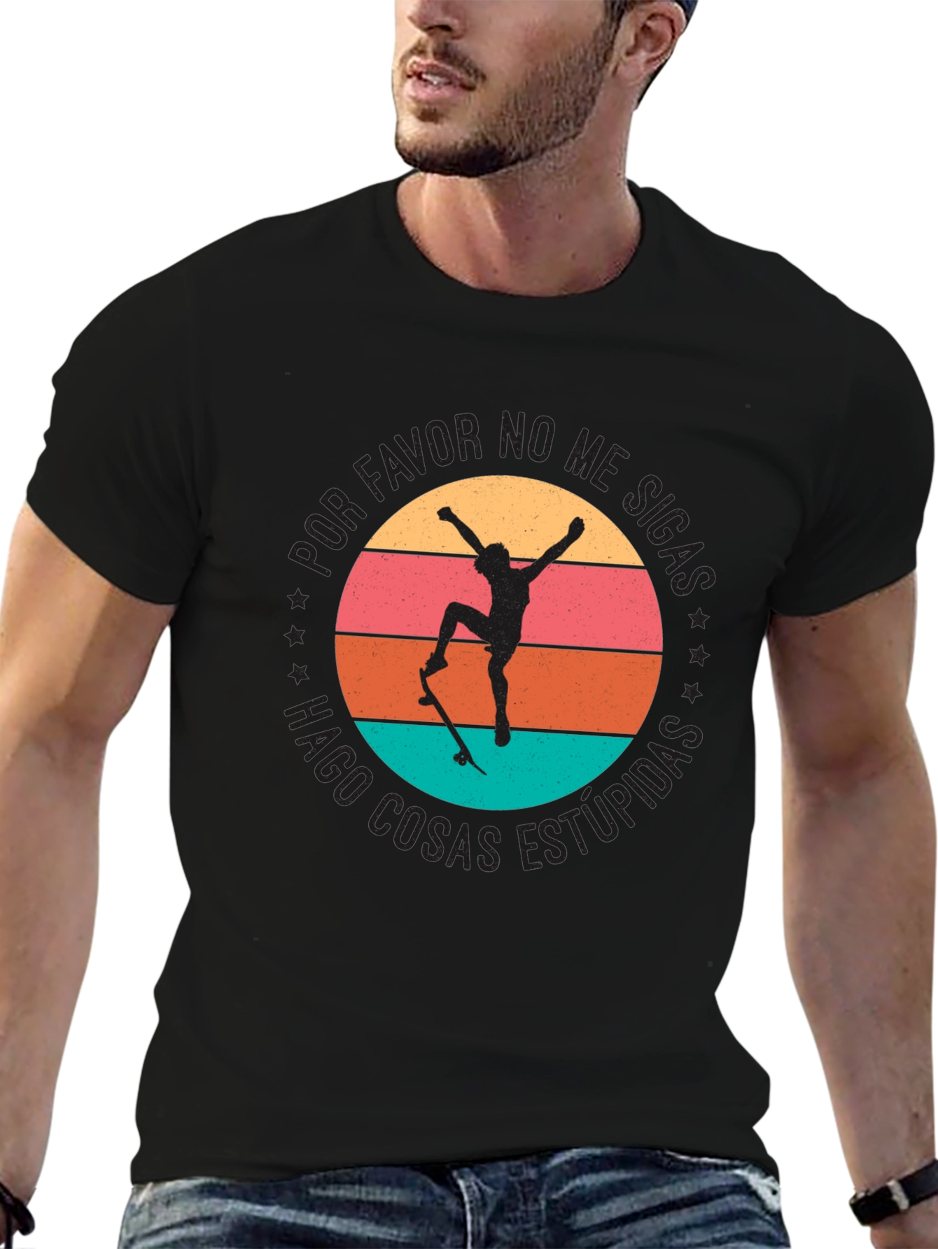 Skateboarder Graphic Tee - Funny Spanish Slogan Shirt