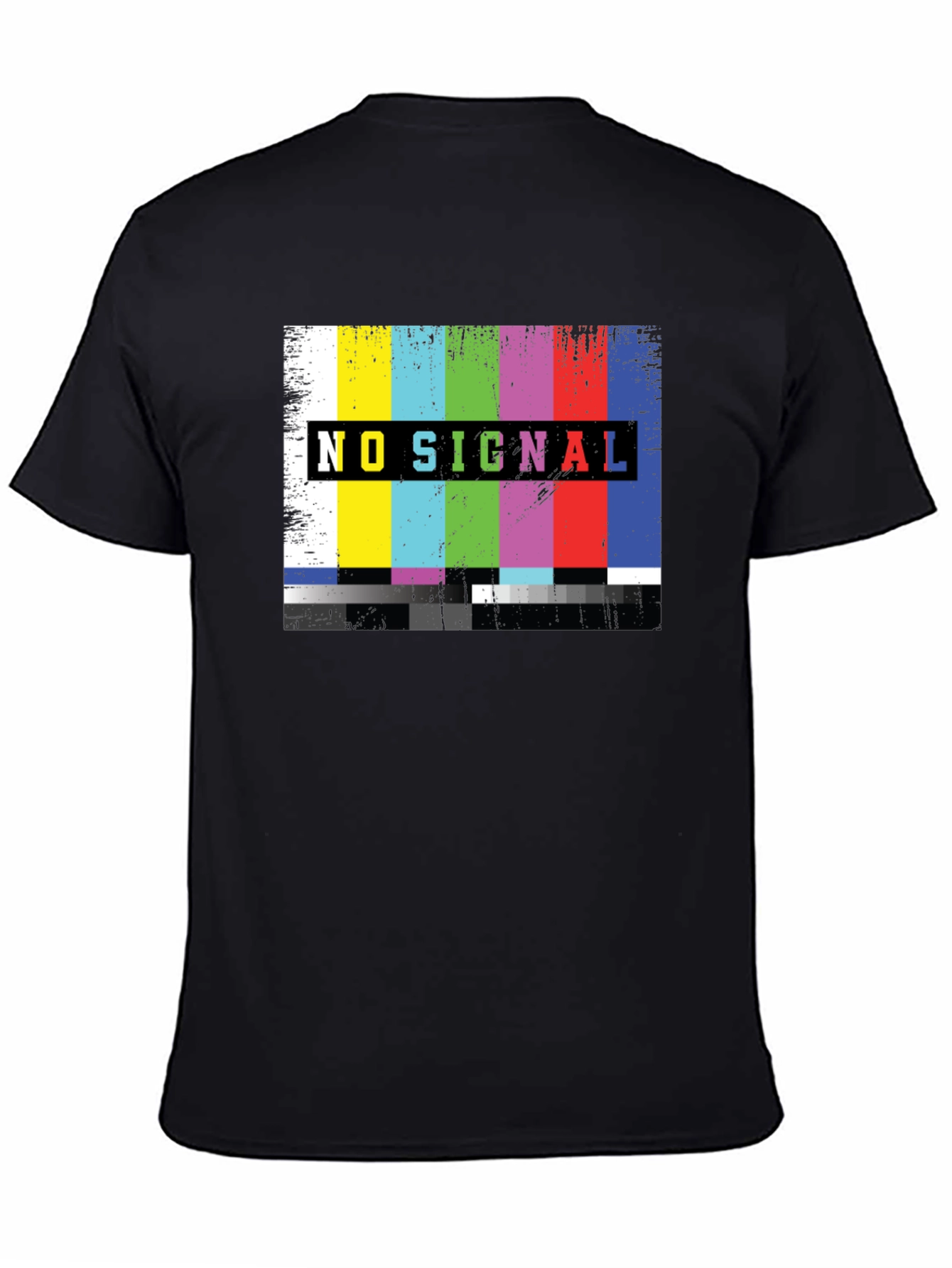 No Signal TV Glitch Black T-Shirt - Retro Style