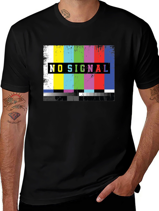 No Signal TV Glitch Black T-Shirt - Retro Style