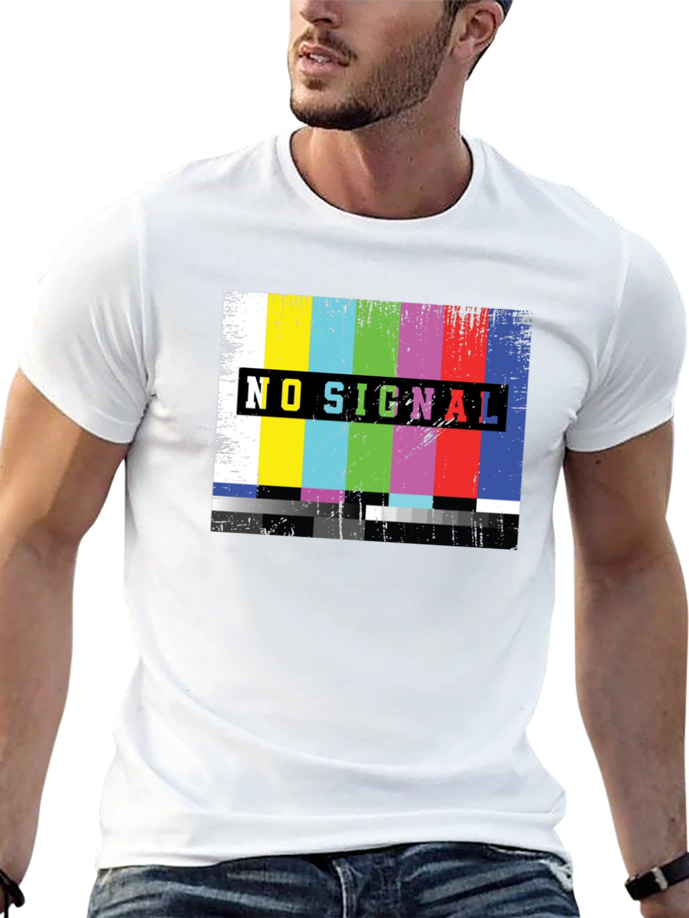 No Signal TV Glitch Black T-Shirt - Retro Style