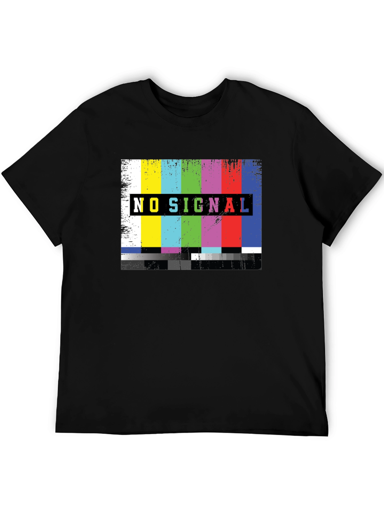 No Signal TV Glitch Black T-Shirt - Retro Style