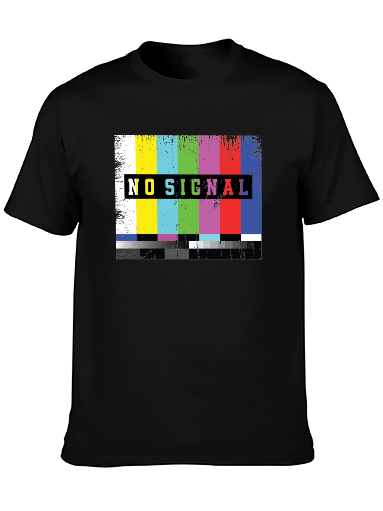 No Signal TV Glitch Black T-Shirt - Retro Style