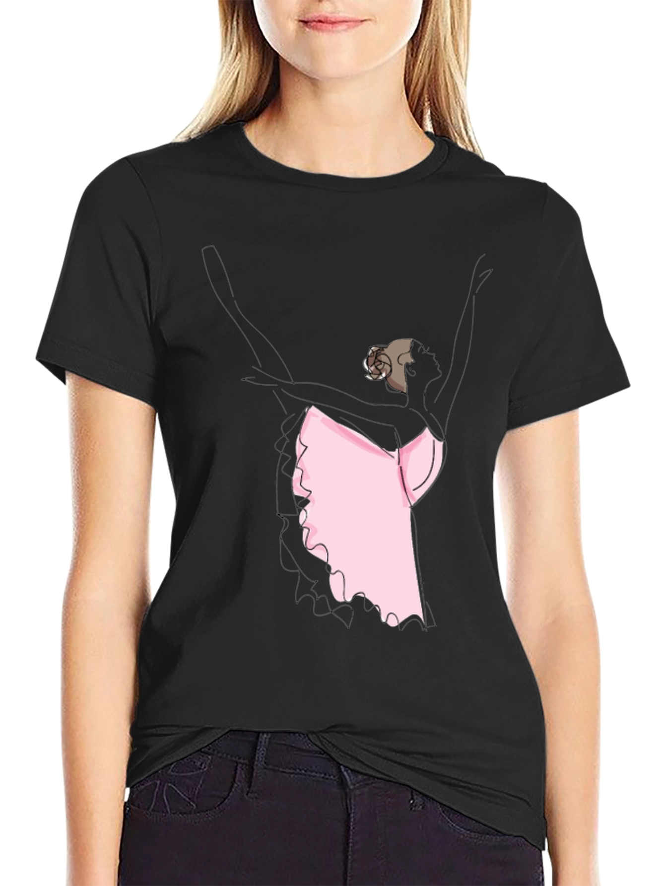 Ballerina Graphic Tee - Black Casual T-Shirt