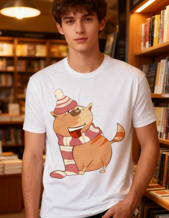 "Cozy Kitten" Winter-Themed Black Graphic Tee