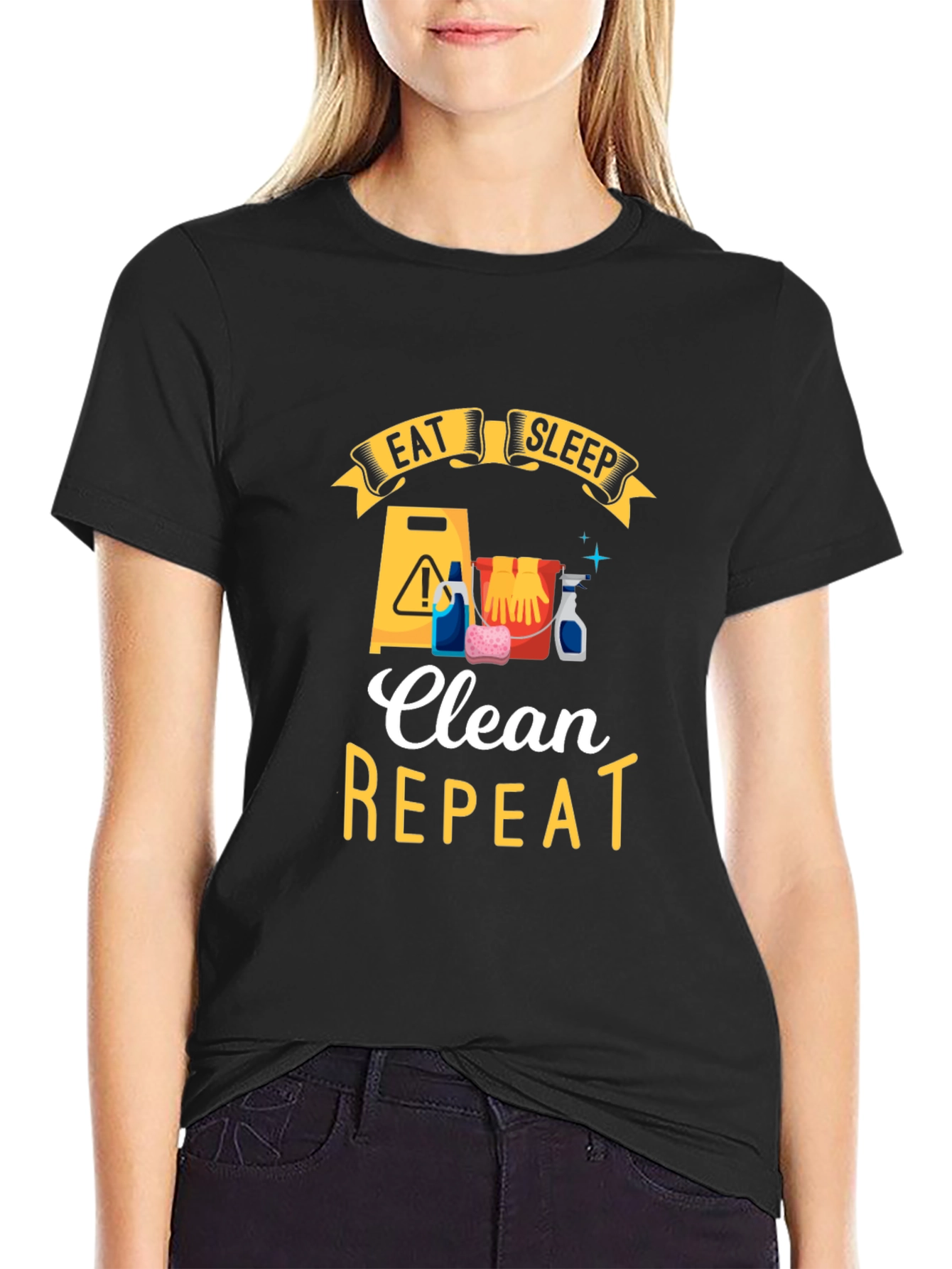 Eat Sleep Clean Repeat Black Graphic Tee
