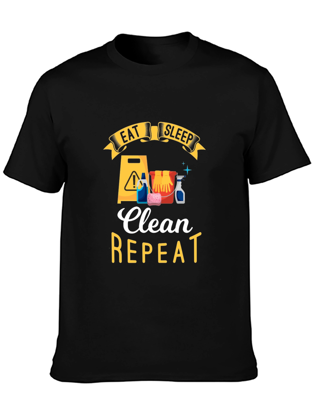 Eat Sleep Clean Repeat Black Graphic Tee