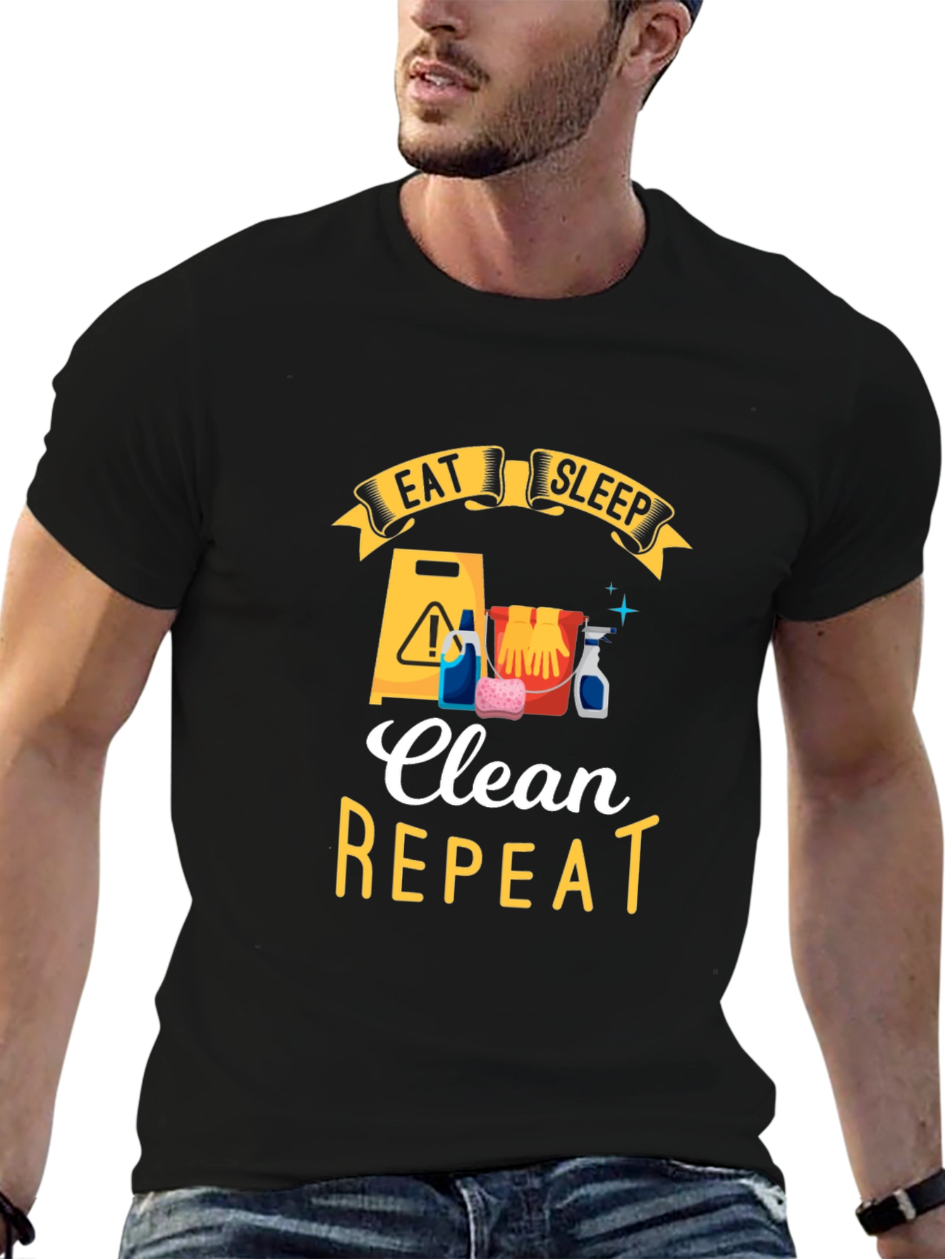 Eat Sleep Clean Repeat Black Graphic Tee