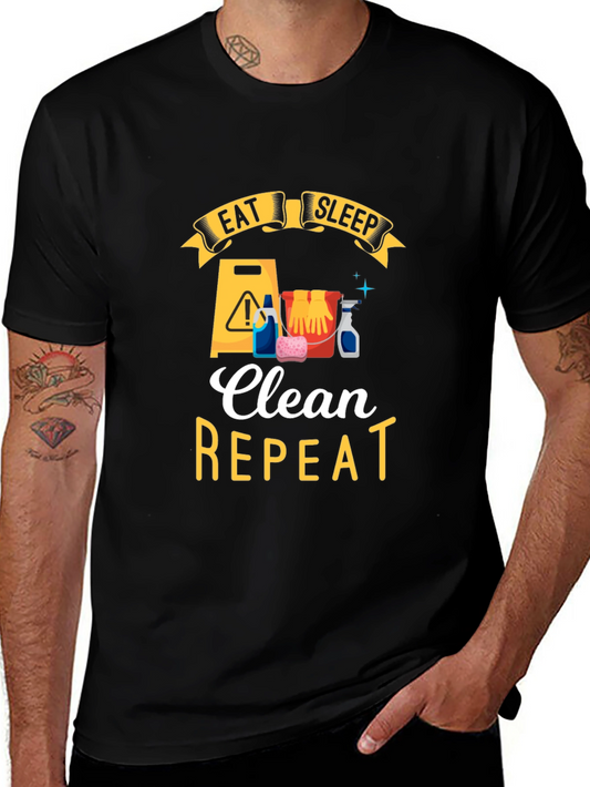 Eat Sleep Clean Repeat Black Graphic Tee