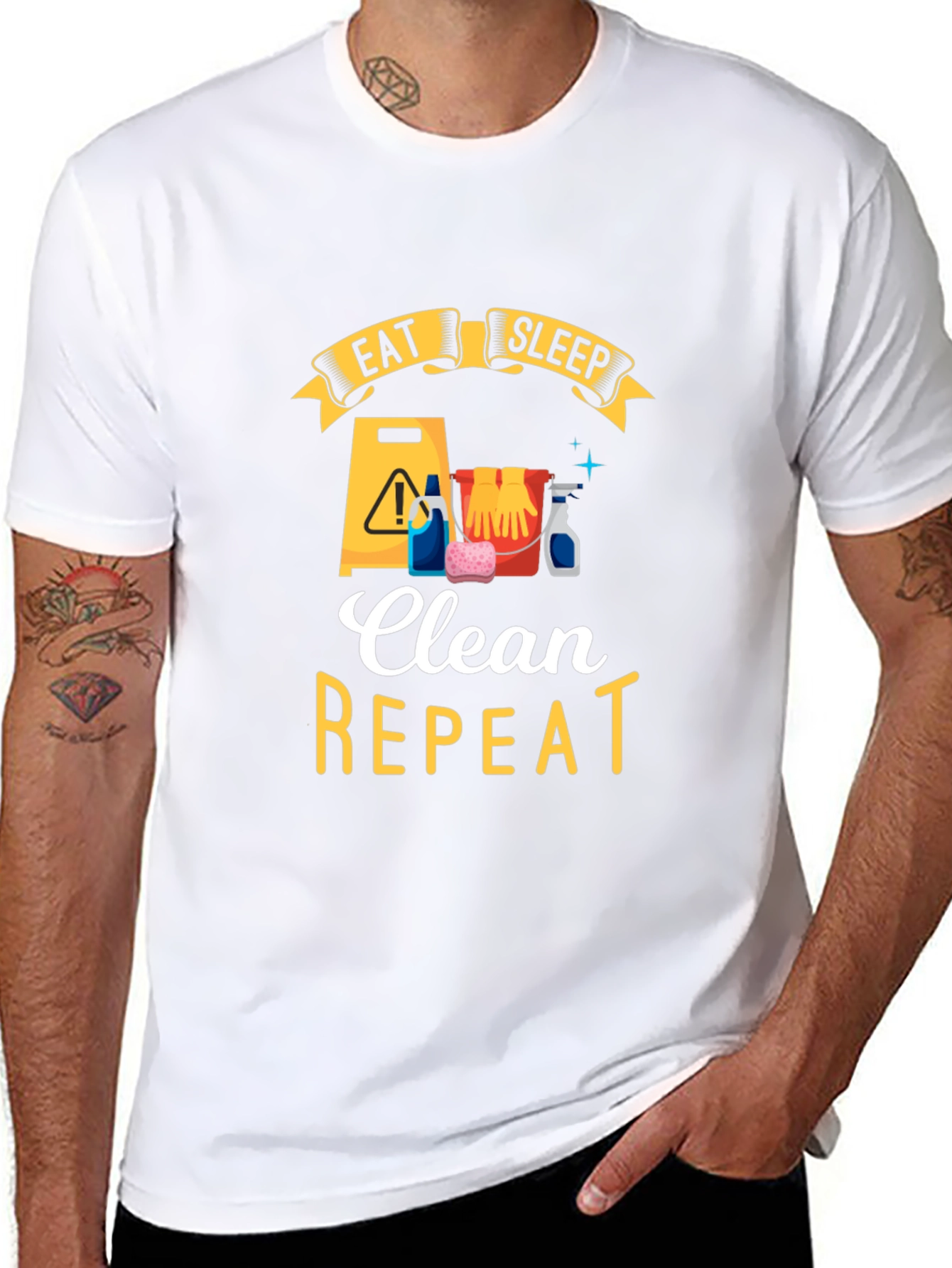 Eat Sleep Clean Repeat Black Graphic Tee