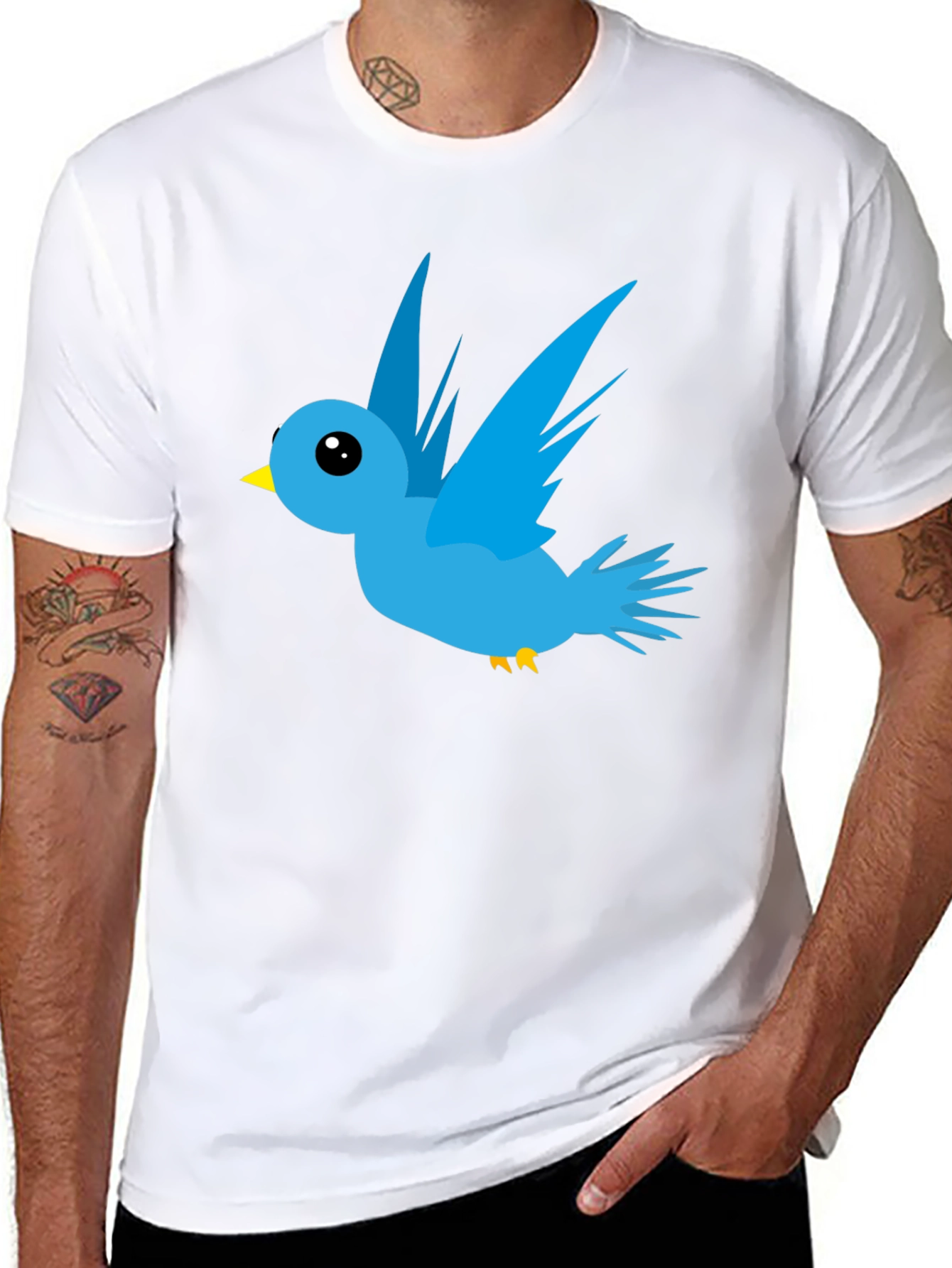 Cartoon Bird Graphic Black T-Shirt
