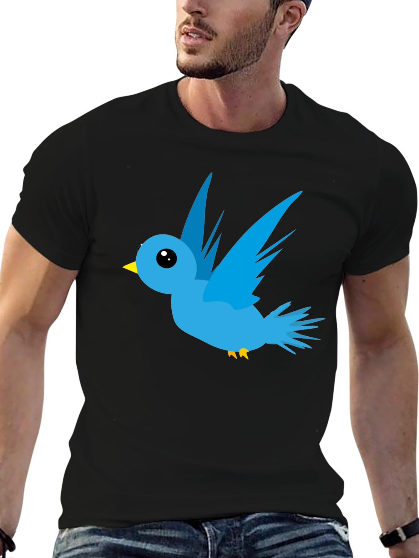 Cartoon Bird Graphic Black T-Shirt