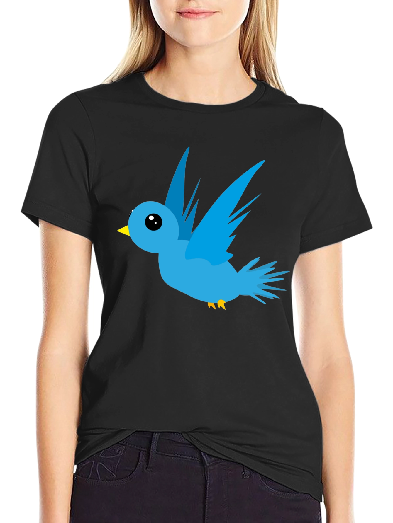 Cartoon Bird Graphic Black T-Shirt