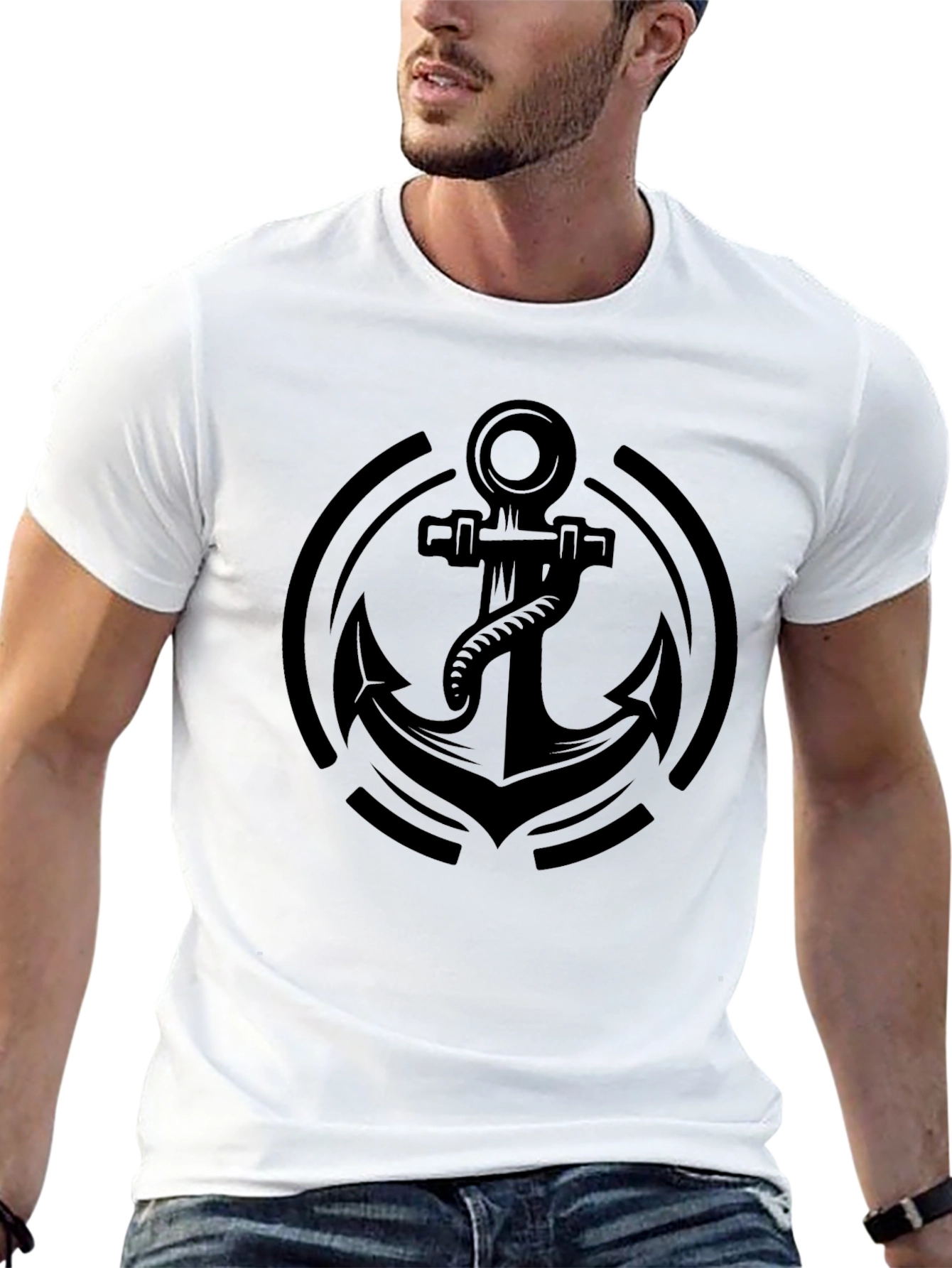 Black Anchor Graphic Tee - Nautical Style