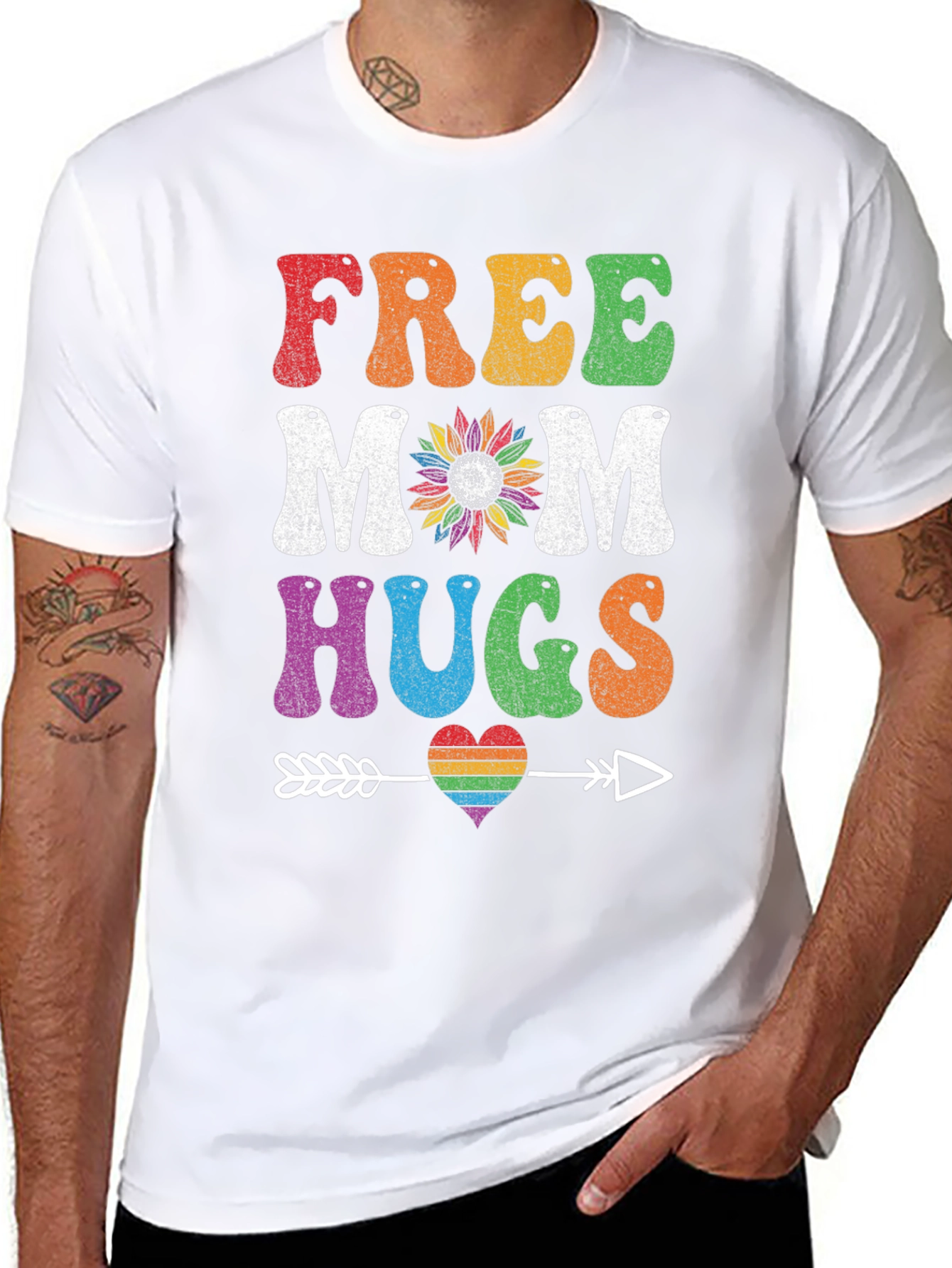 Free Mom Hugs T-Shirt - Rainbow Heart Design
