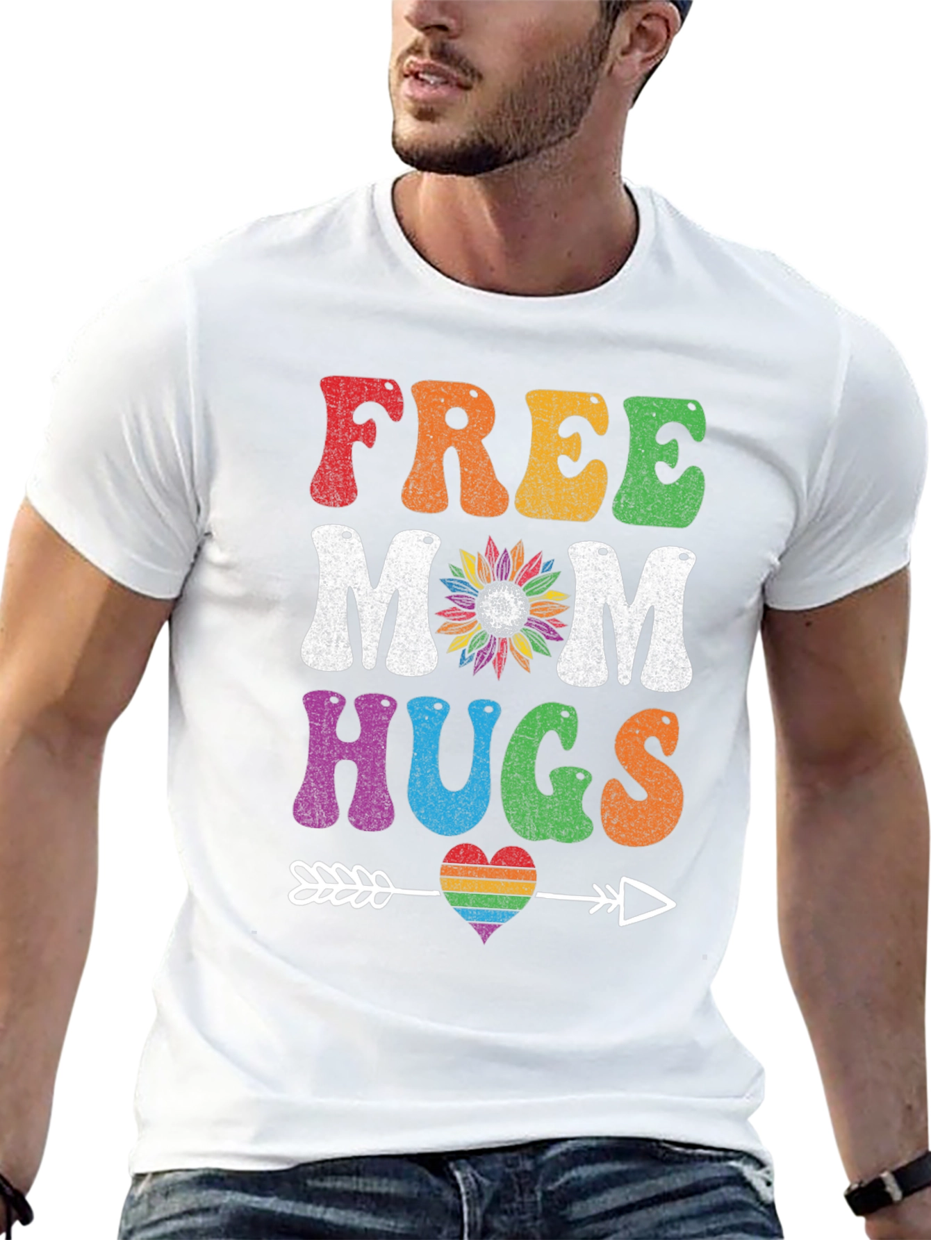 Free Mom Hugs T-Shirt - Rainbow Heart Design