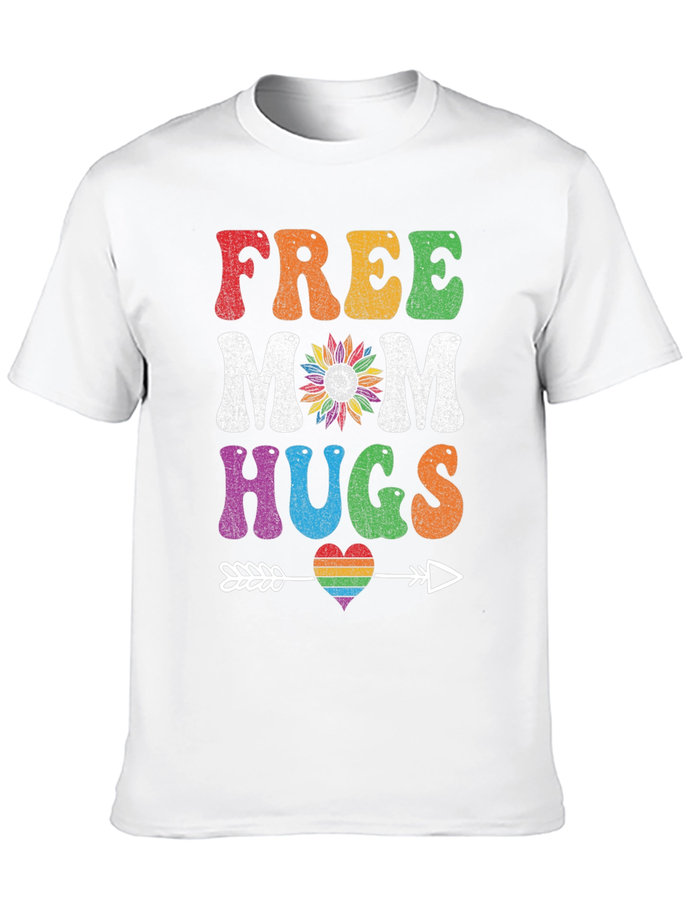 Free Mom Hugs T-Shirt - Rainbow Heart Design