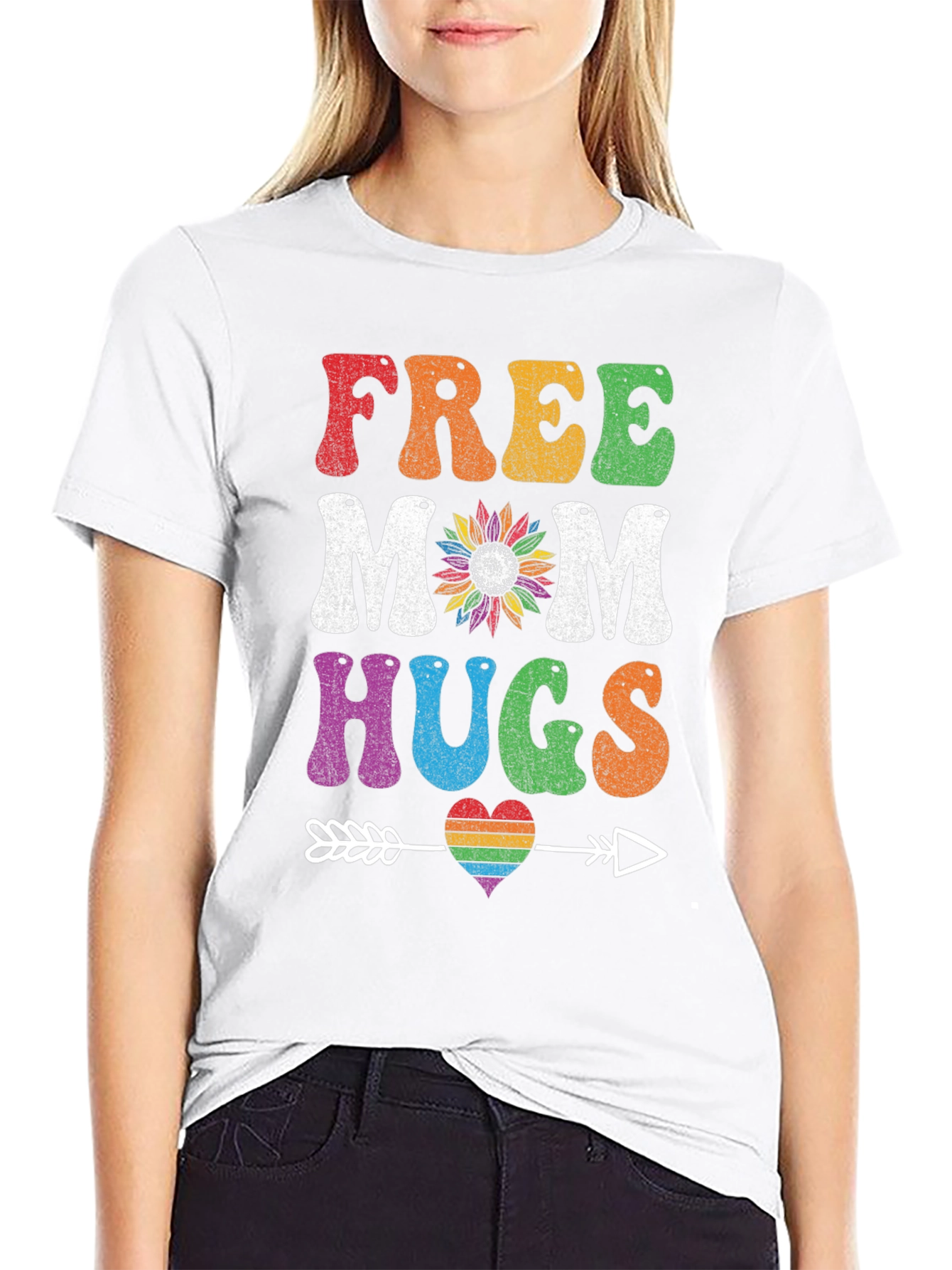 Free Mom Hugs T-Shirt - Rainbow Heart Design