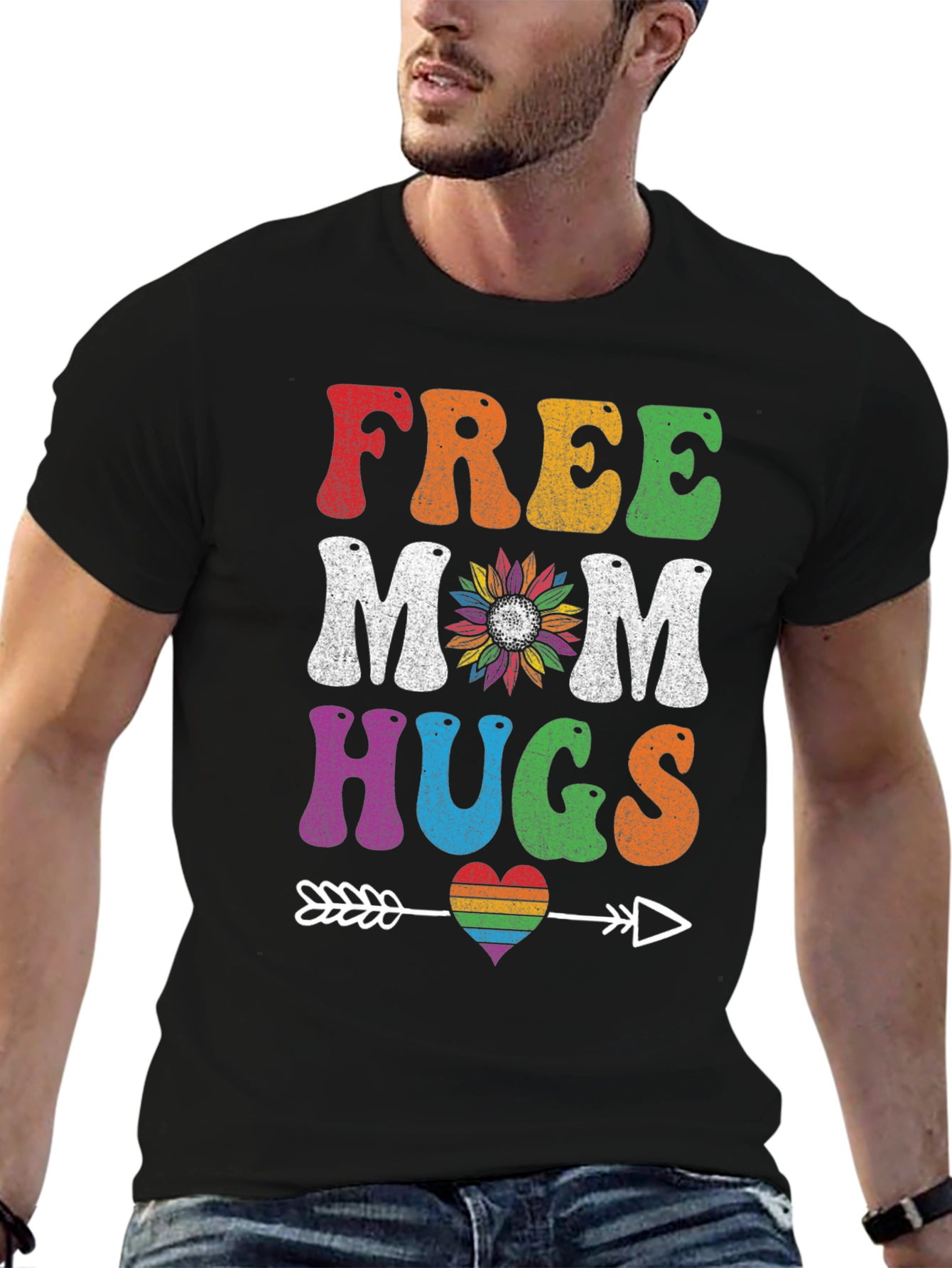 Free Mom Hugs T-Shirt - Rainbow Heart Design