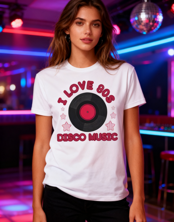 "I Love 80s Disco Music" Retro Graphic Tee