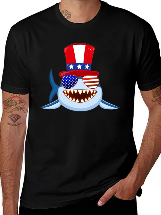Patriotic Shark Graphic Tee - USA Pride