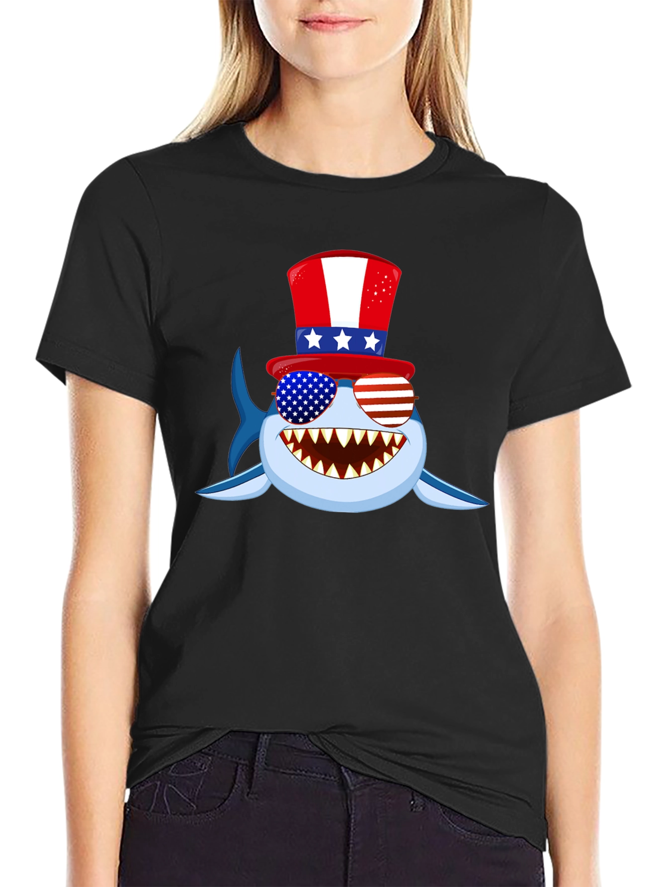 Patriotic Shark Graphic Tee - USA Pride