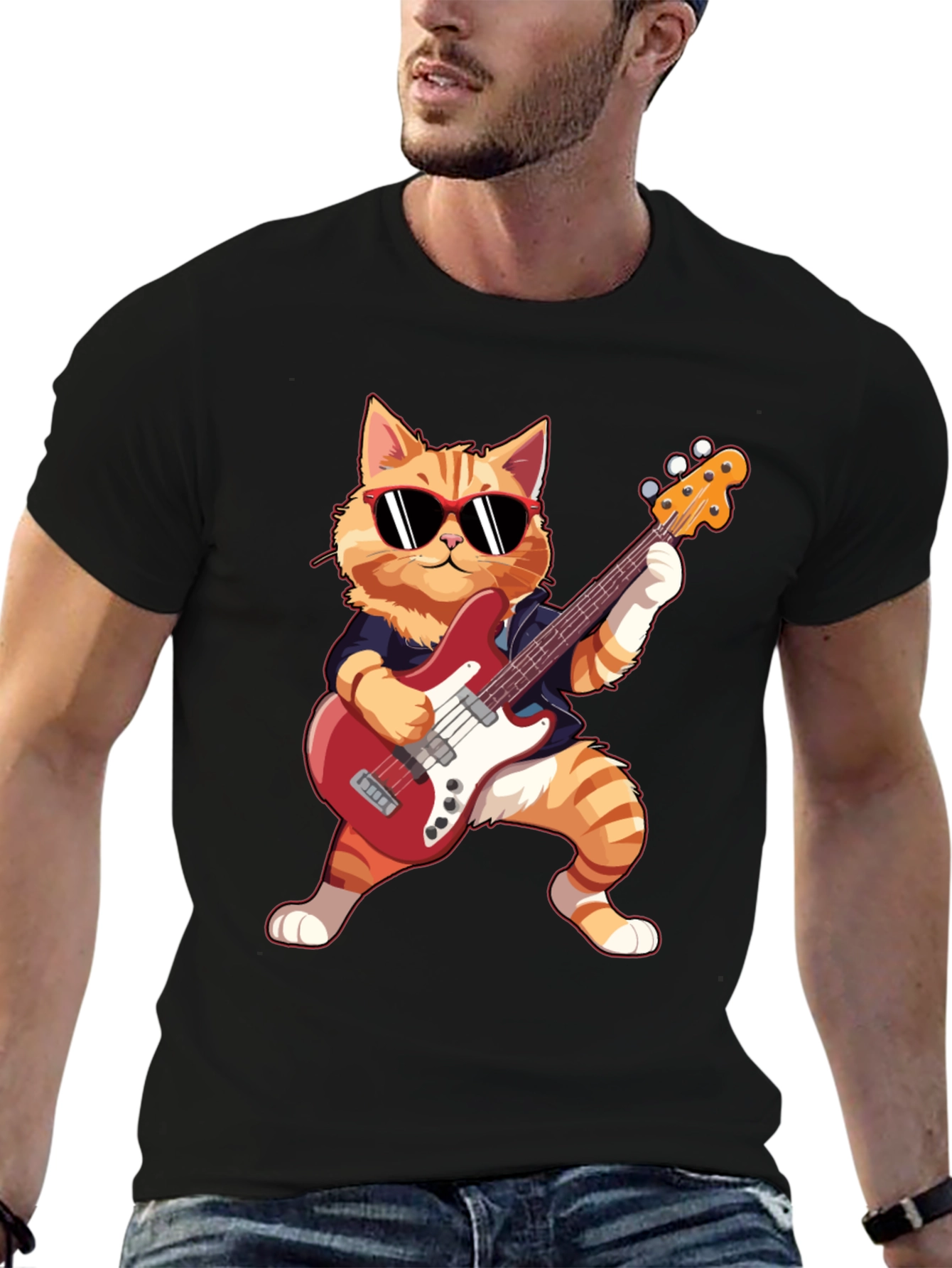 Cat Guitarist T-Shirt - Rockin Feline Fun