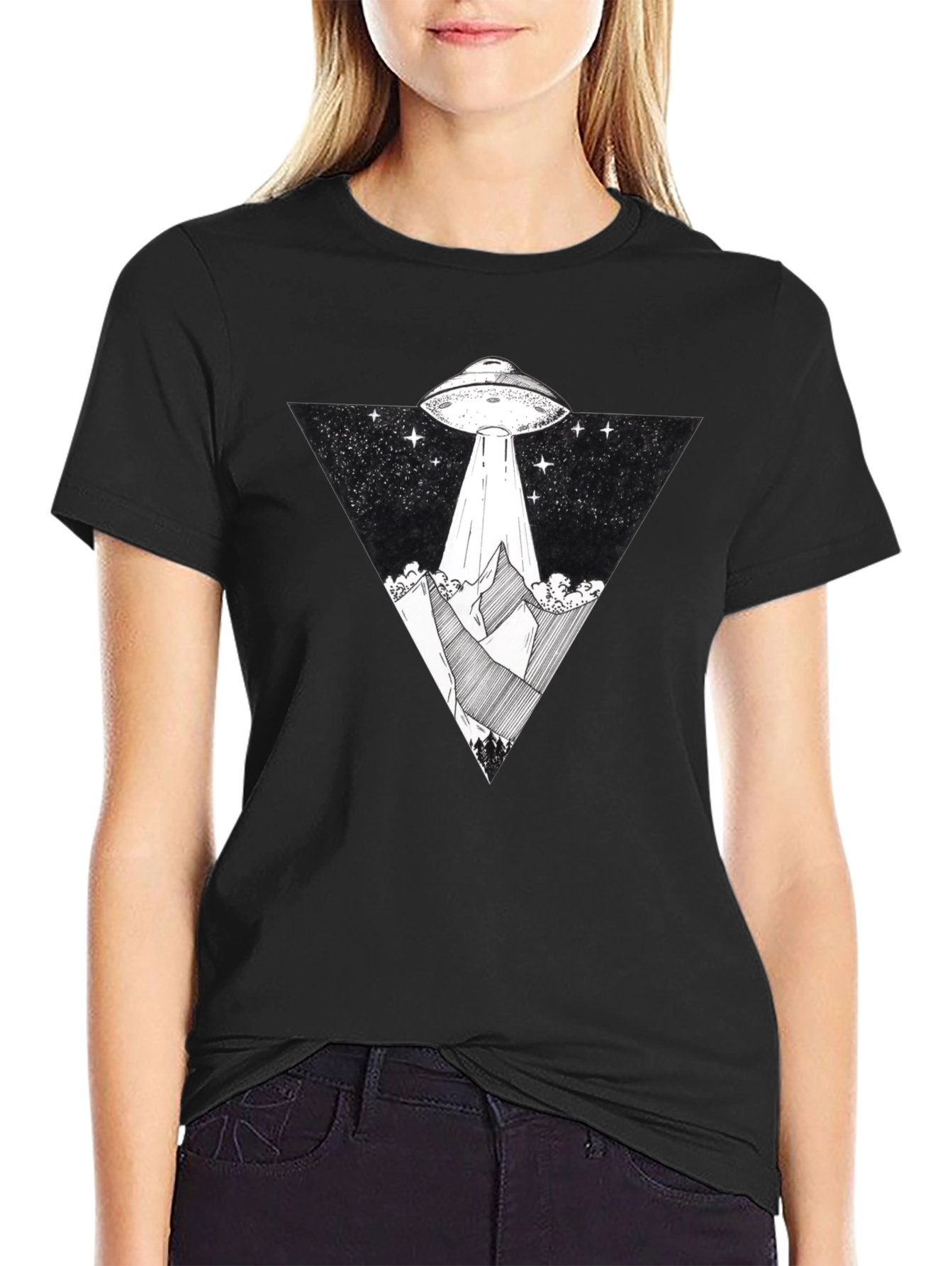 UFO Abduction Graphic Tee - Black T-Shirt