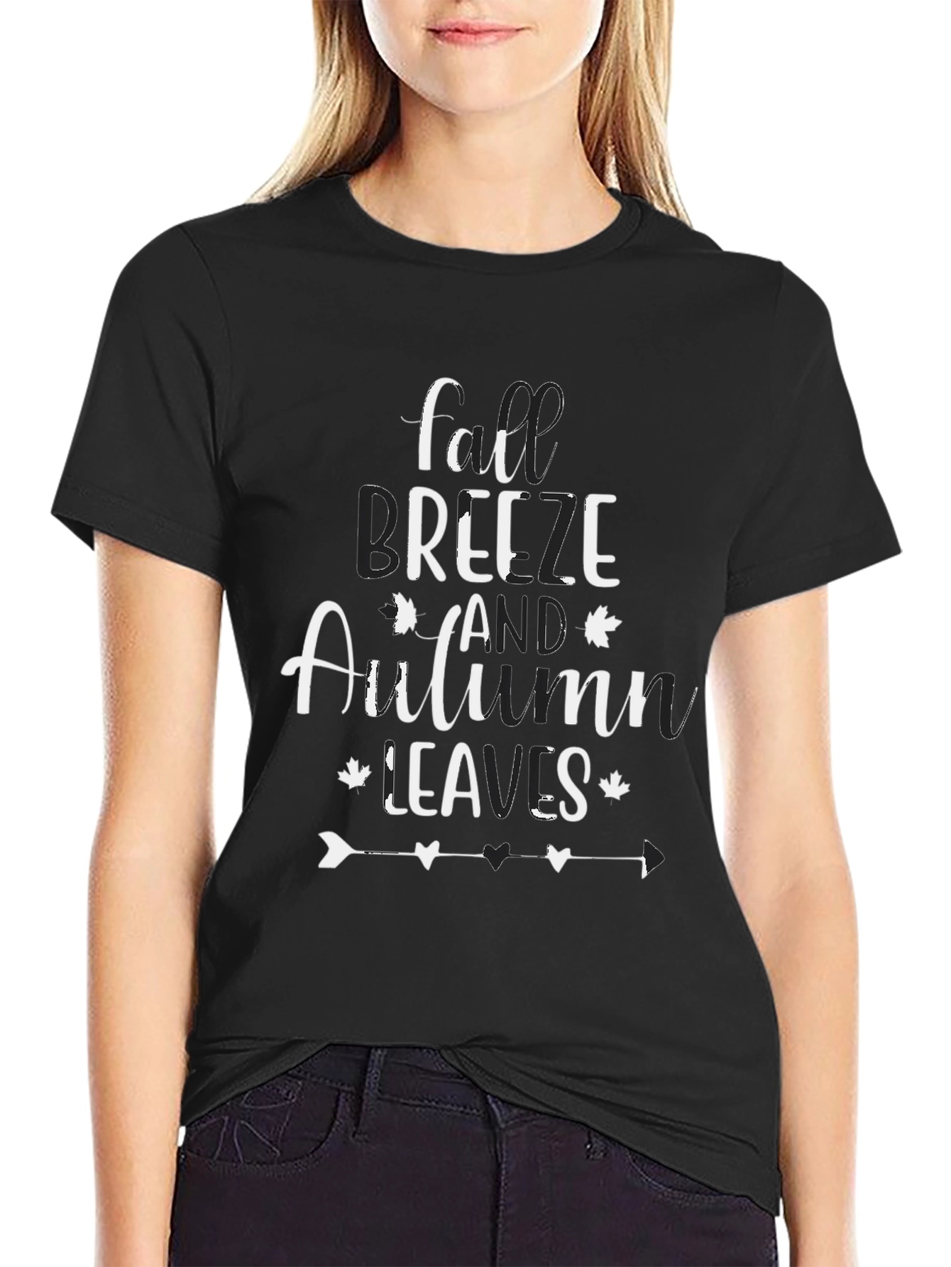 Fall Breeze Autumn Leaves Black T-Shirt