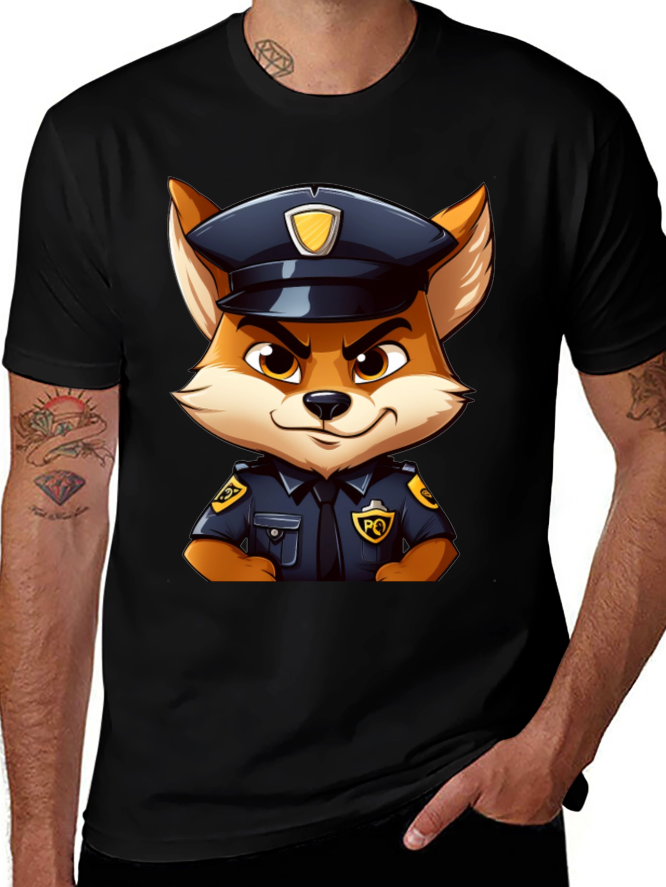 Fox Police Cartoon Graphic T-Shirt