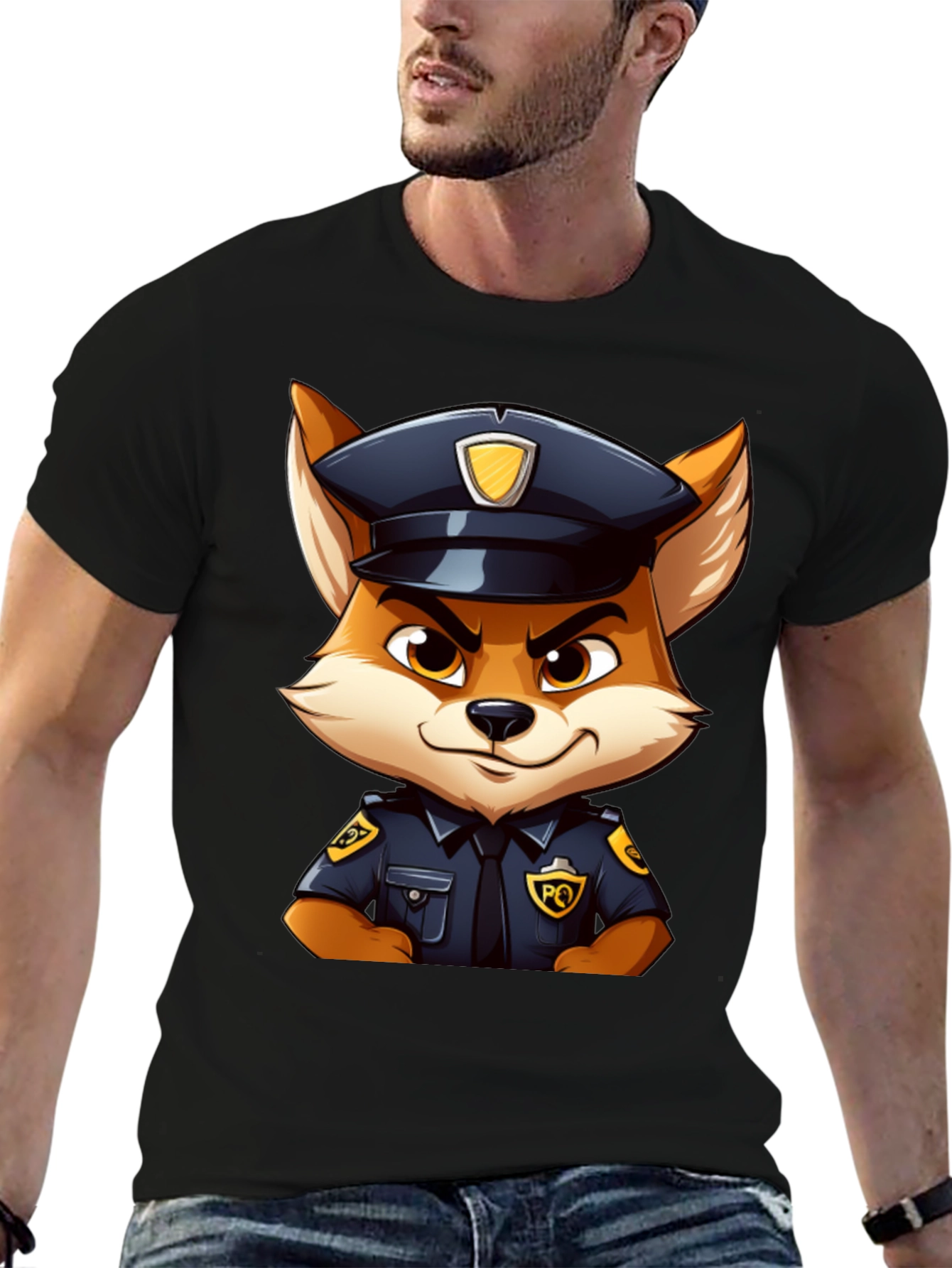 Fox Police Cartoon Graphic T-Shirt