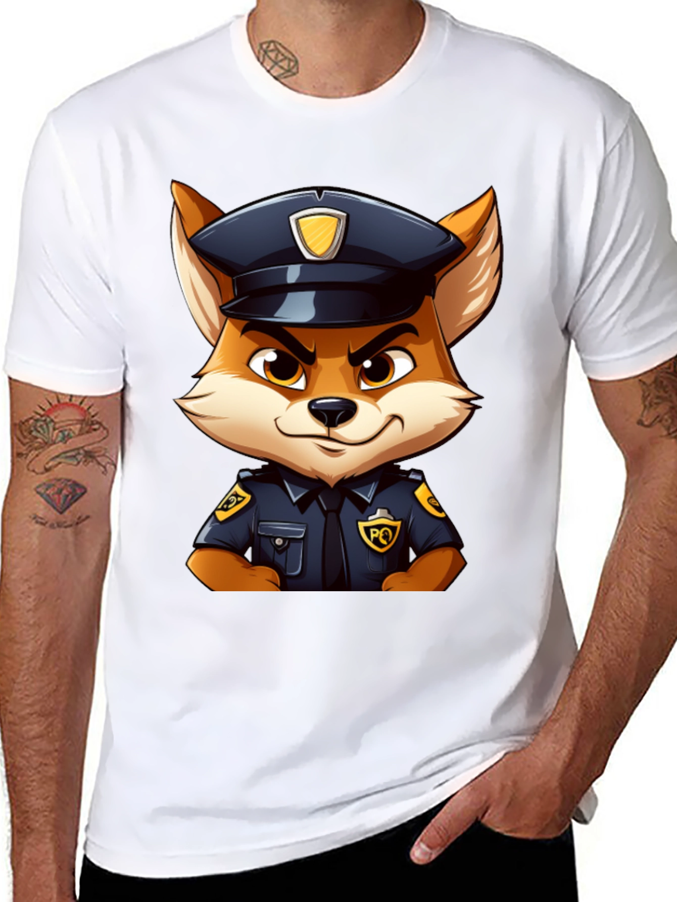 Fox Police Cartoon Graphic T-Shirt