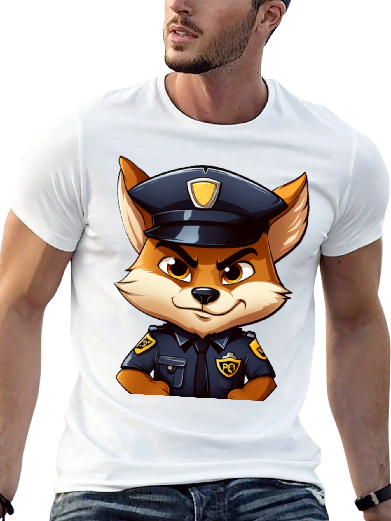 Fox Police Cartoon Graphic T-Shirt