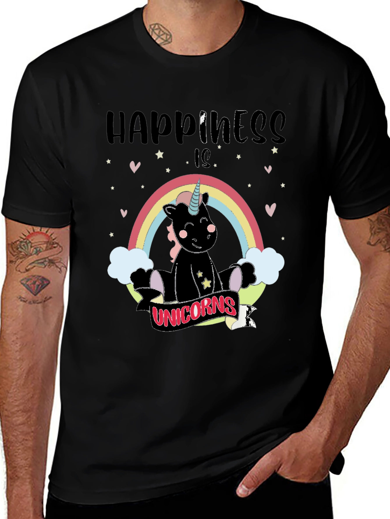 Happiness is Unicorns Black Graphic Tee