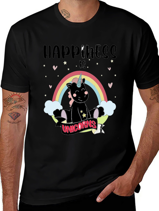 Happiness is Unicorns Black Graphic Tee